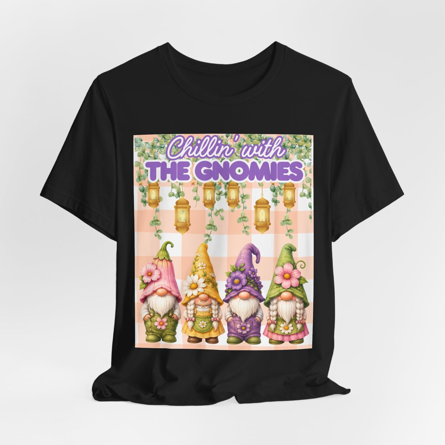 SunflowerPorchCo Chillin with the Gnomes T-Shirt | Gnome Garden Tee, Floral Gnome Design