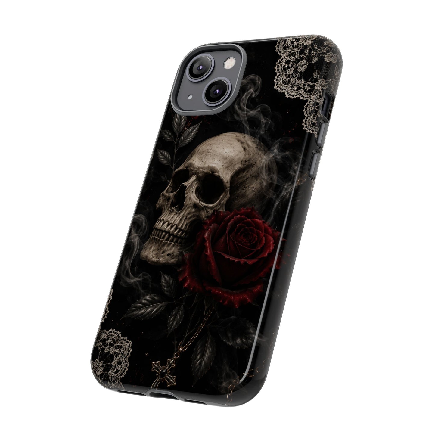 Sunflower Porch Co Skull with Red Rose phone case | Tough Cases