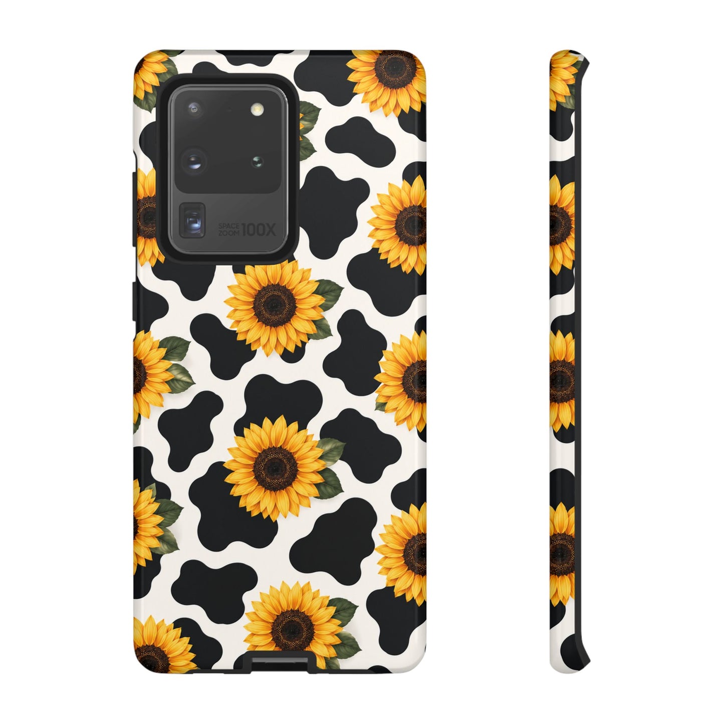 Sunflower Cow Print Tough Case | Phone Case, Floral Farm Animal Pattern