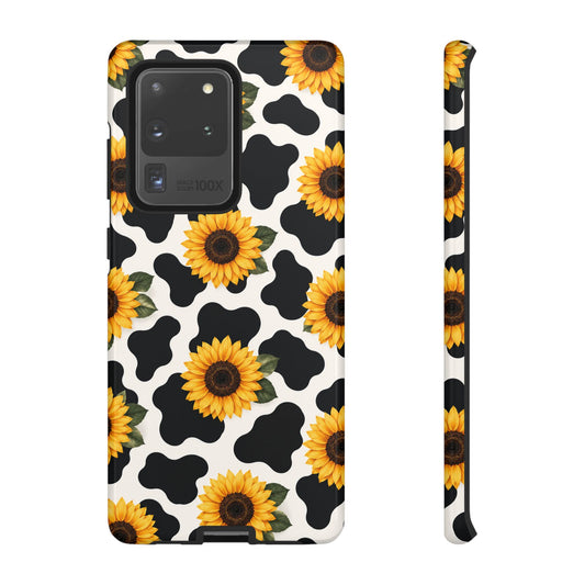 Sunflower Cow Print Tough Case | Phone Case, Floral Farm Animal Pattern
