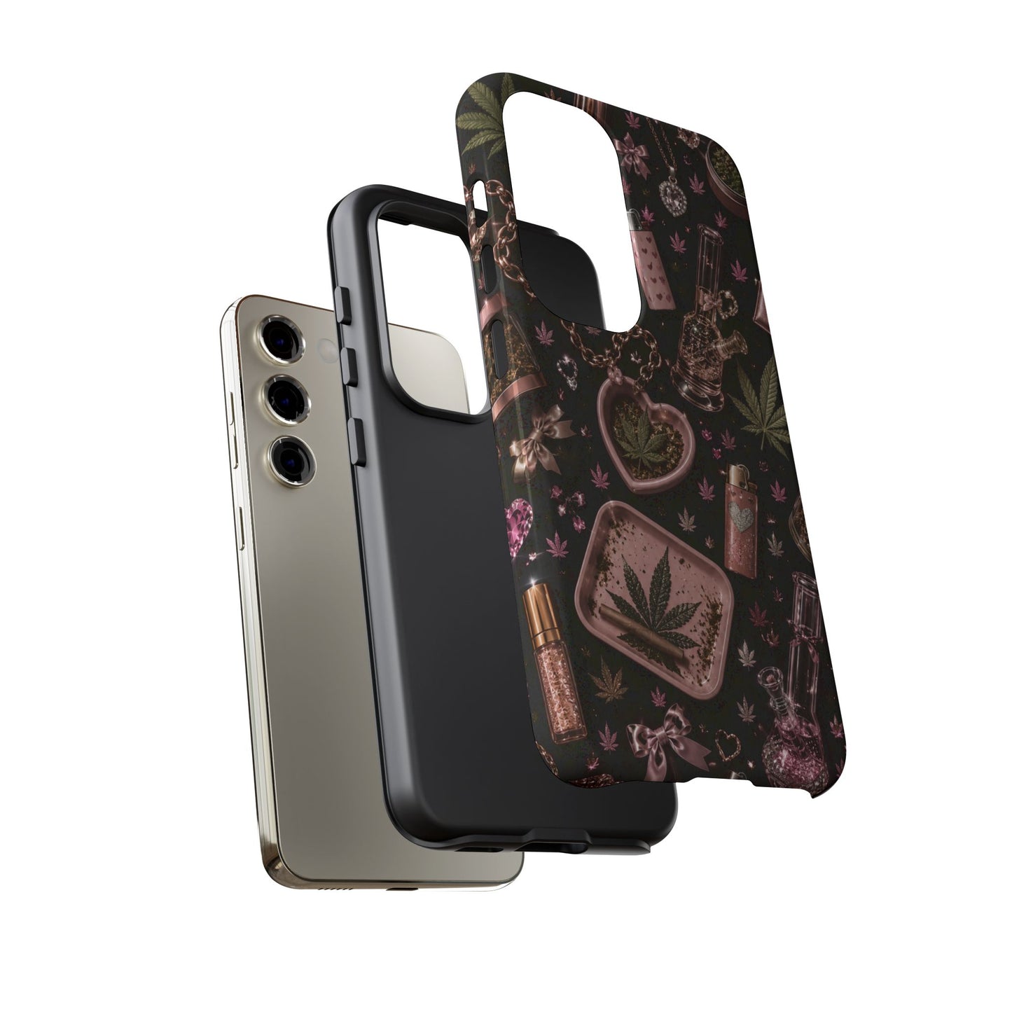 Sunflower Porch Co Pink Cannabis Pattern Tough Case | Weed Leaf Phone Case, Grinder & Lighter Design