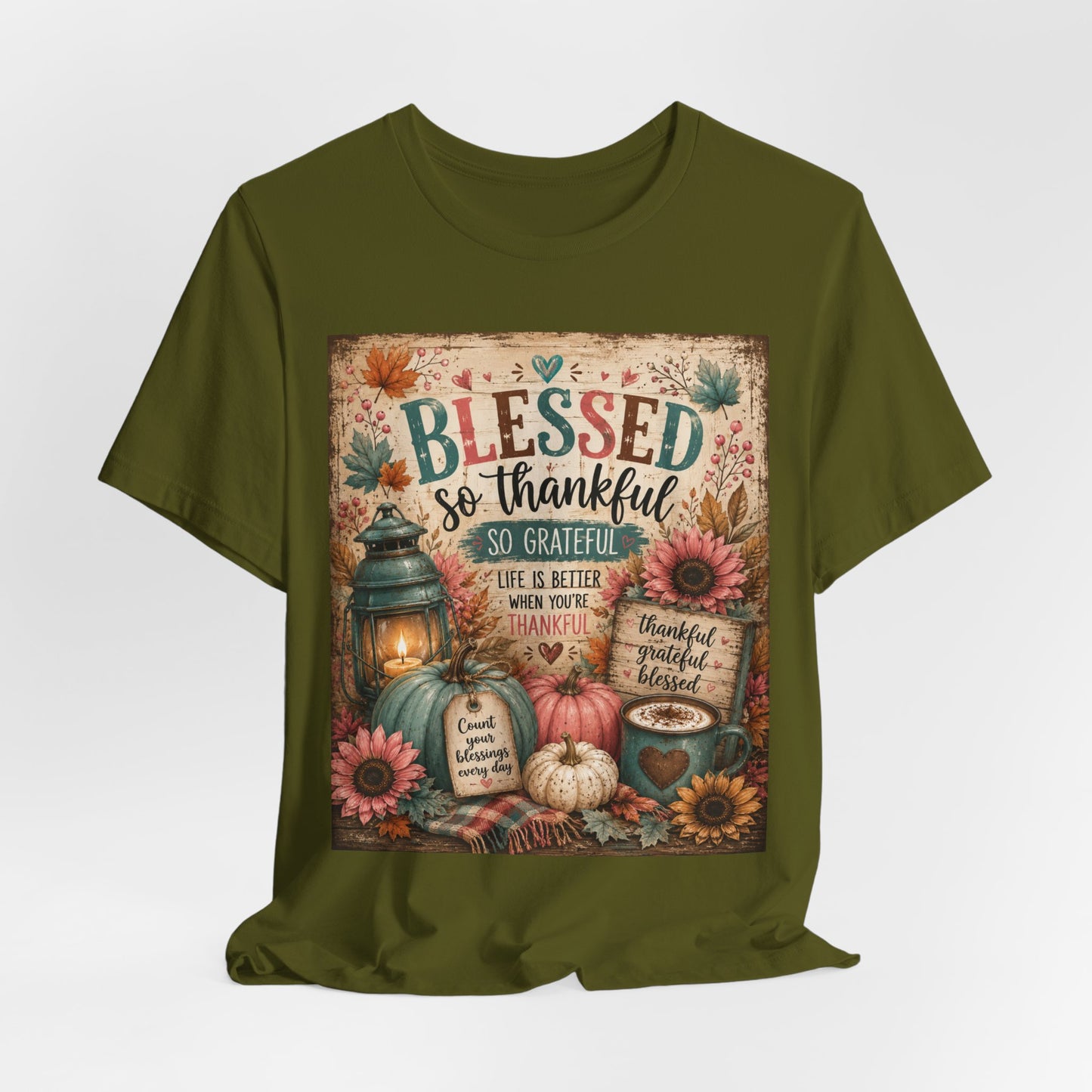 Sunflower Porch Co Blessed So Thankful Thanksgiving Tee | Fall Pumpkin Sunflower Tee