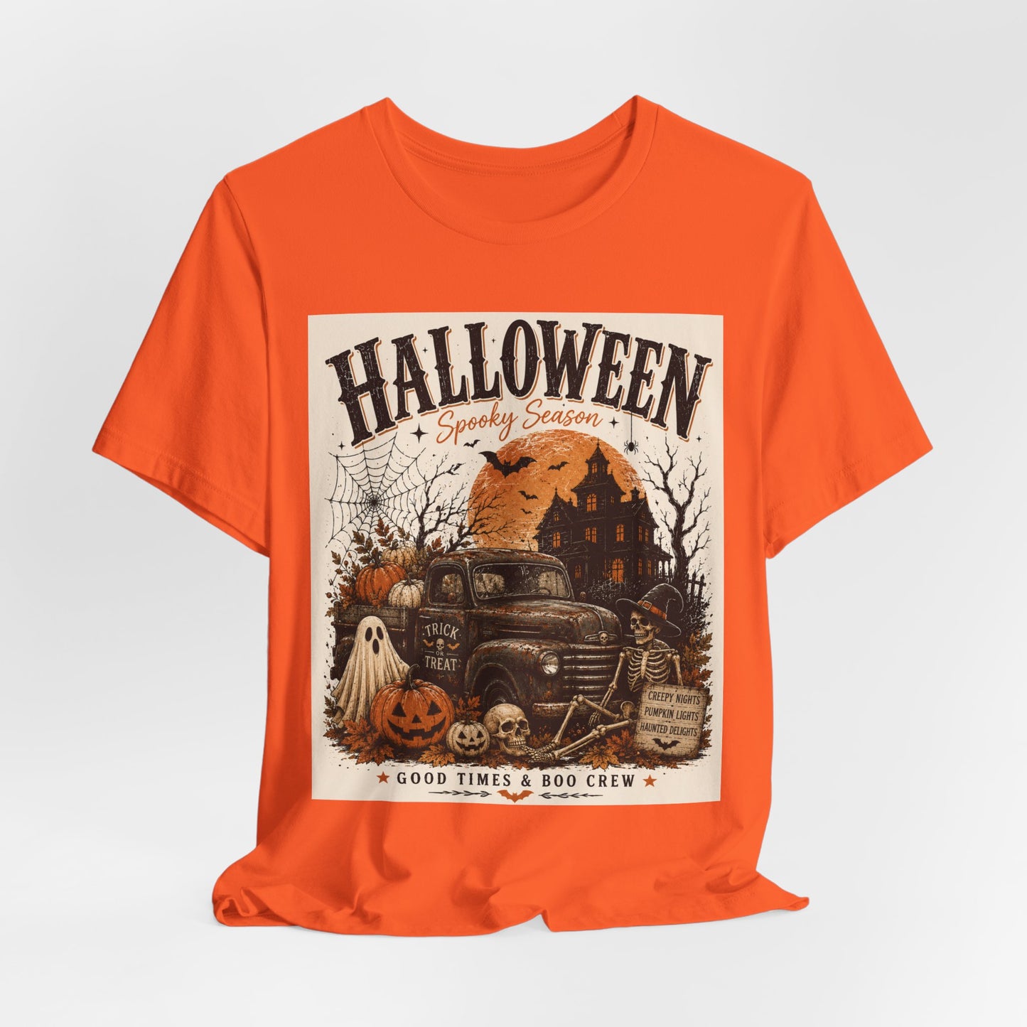 Sunflower Porch Co Halloween Vintage Truck Tee | Spooky Season Pumpkin Ghost Haunted House