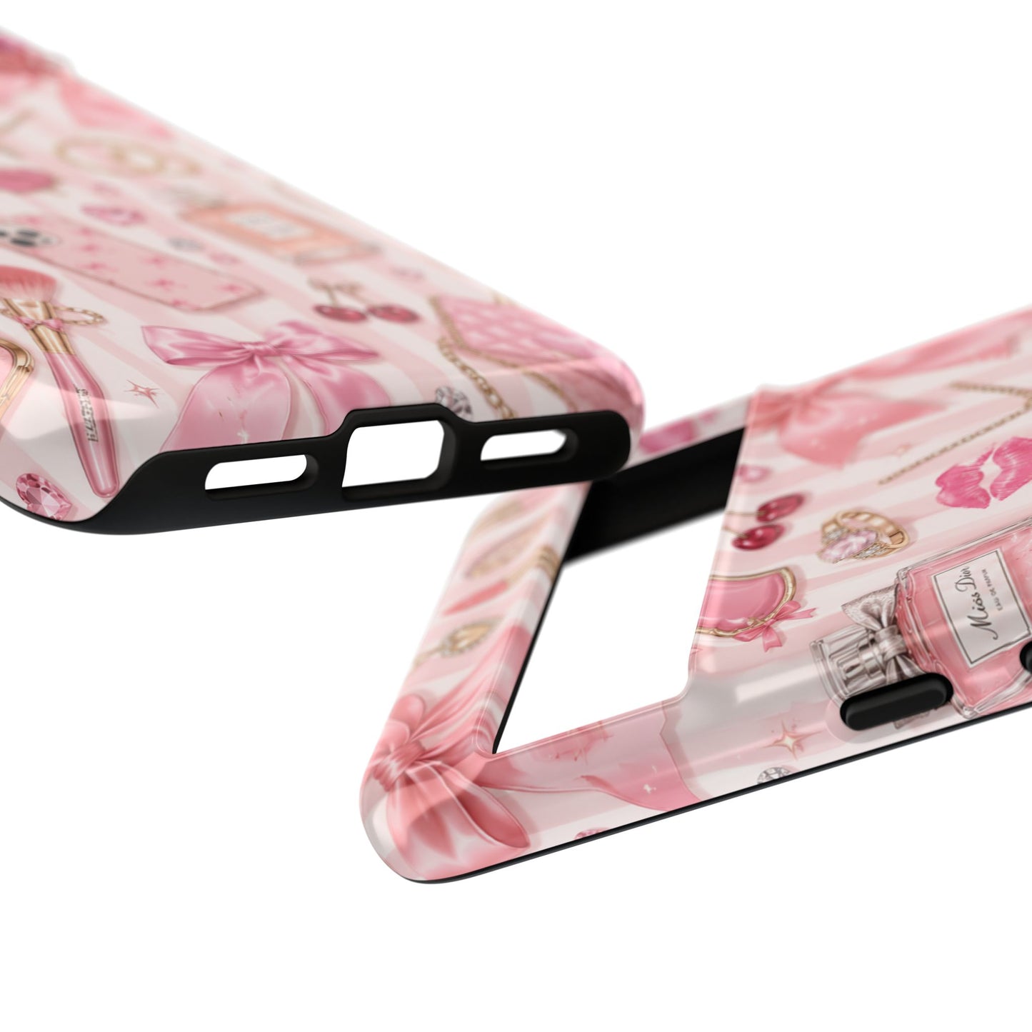 Pink Glam Pattern phone case | Makeup, bows, perfume, lipstick design