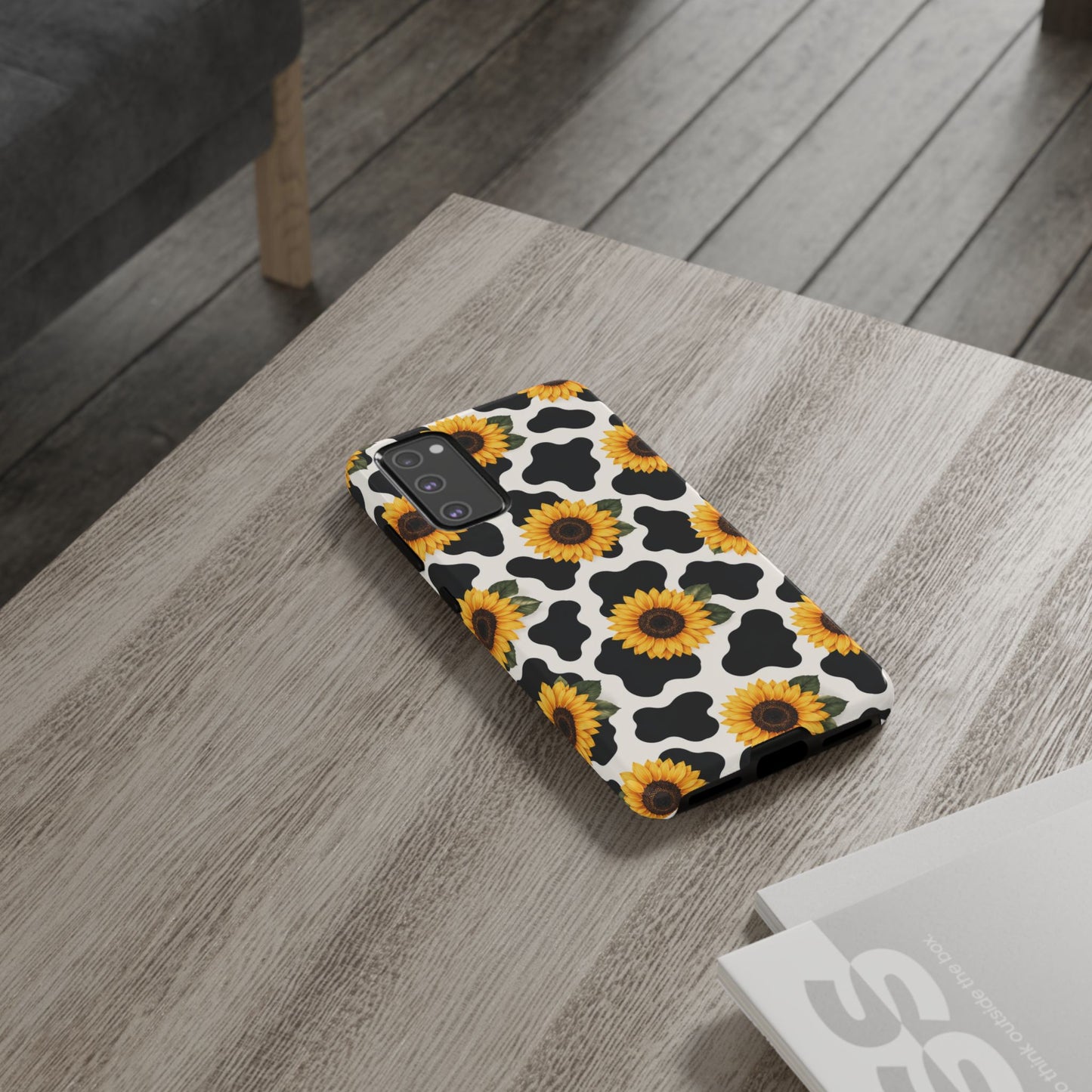 Sunflower Cow Print Tough Case | Phone Case, Floral Farm Animal Pattern