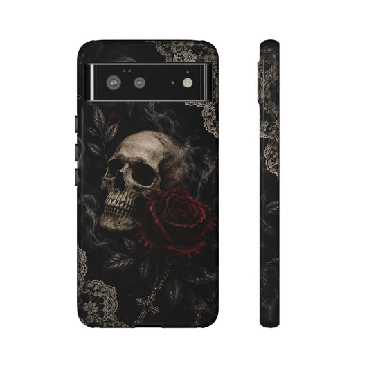 Sunflower Porch Co Skull with Red Rose phone case | Tough Cases