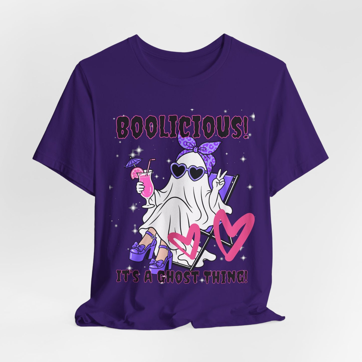 Sunflower Porch Co Boolisious Ghost Tee | Cute Glam Ghost with Hearts Halloween Shirt