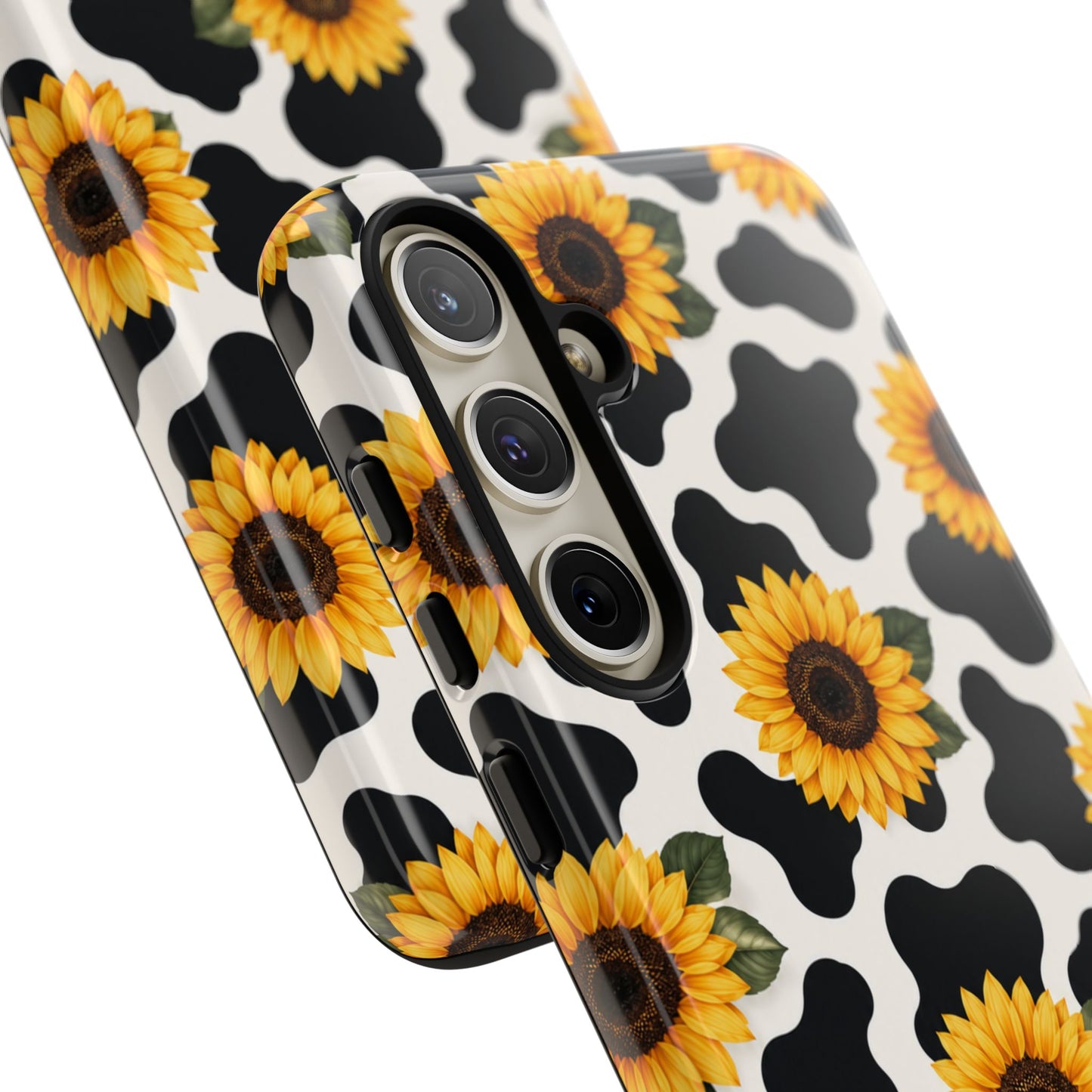 Sunflower Cow Print Tough Case | Phone Case, Floral Farm Animal Pattern