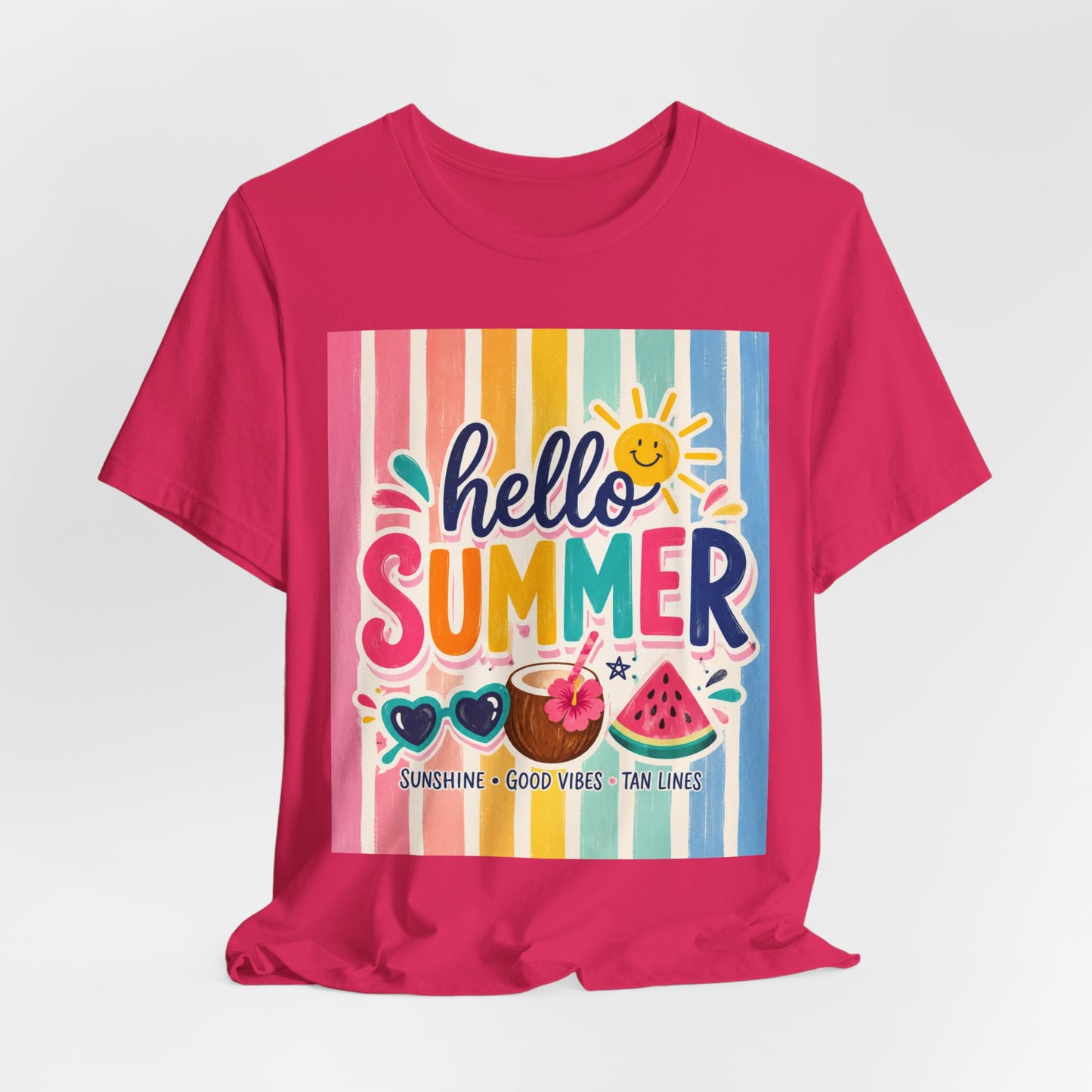 Sunflower Porch Co. Hello Summer Tee - Colorful Stripes, Sunshine & Watermelon Graphic