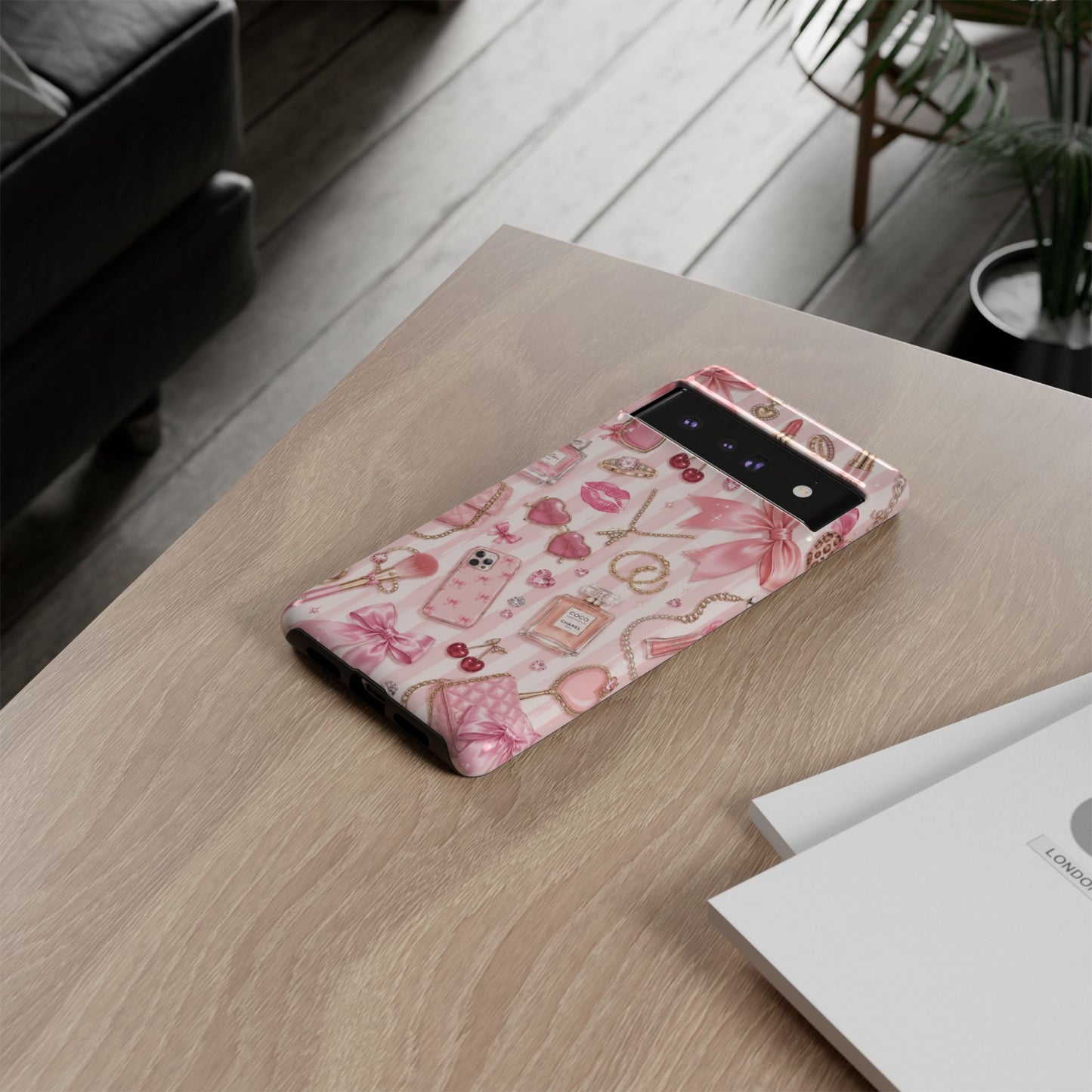 Pink Glam Pattern phone case | Makeup, bows, perfume, lipstick design