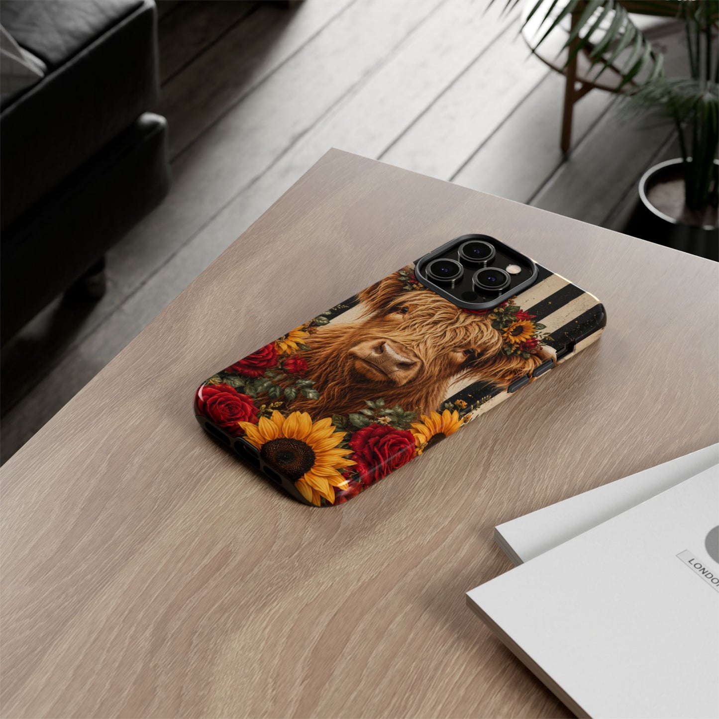 Sunflower Porch Co Highland Cow Floral Crown phone case | Tough Cases