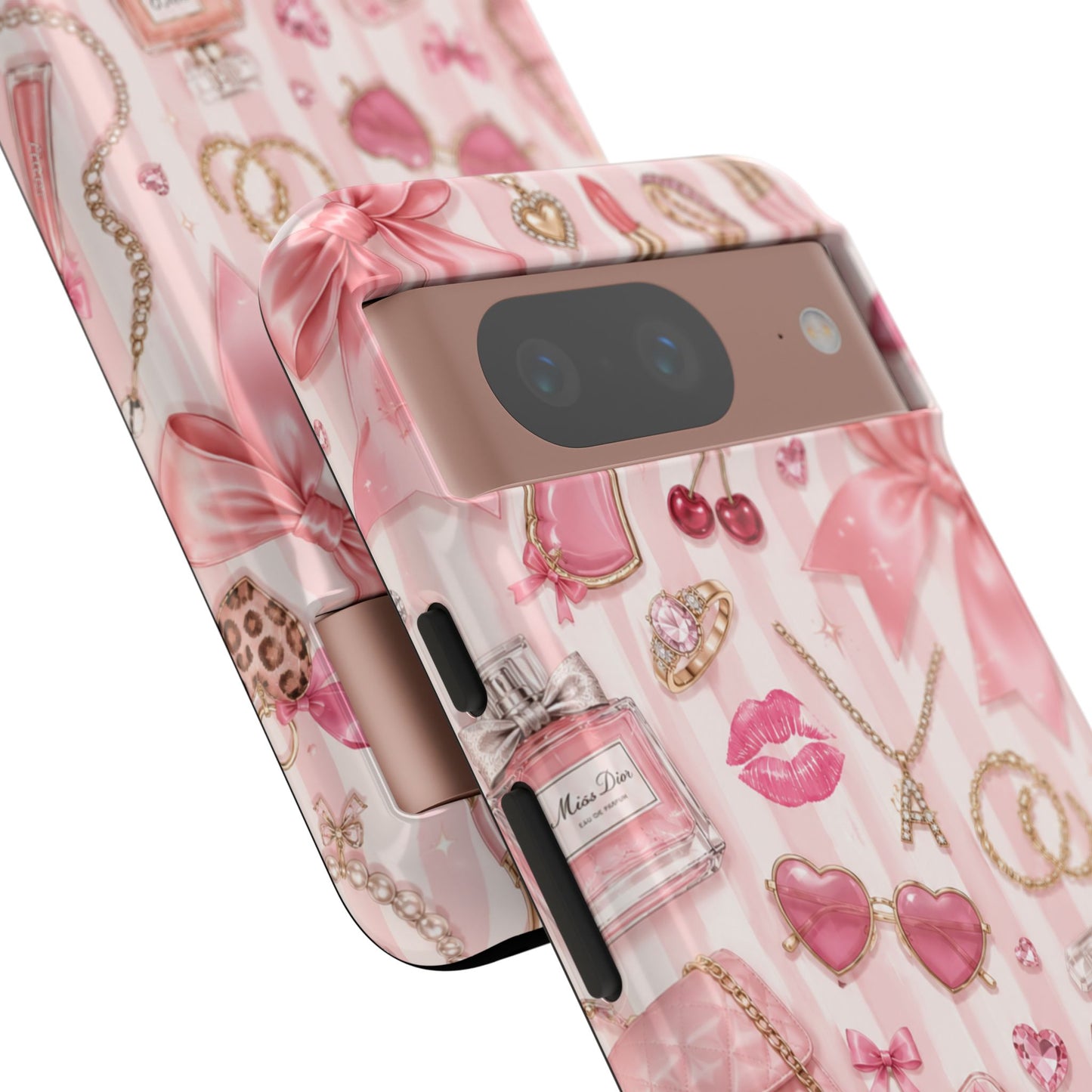 Pink Glam Pattern phone case | Makeup, bows, perfume, lipstick design