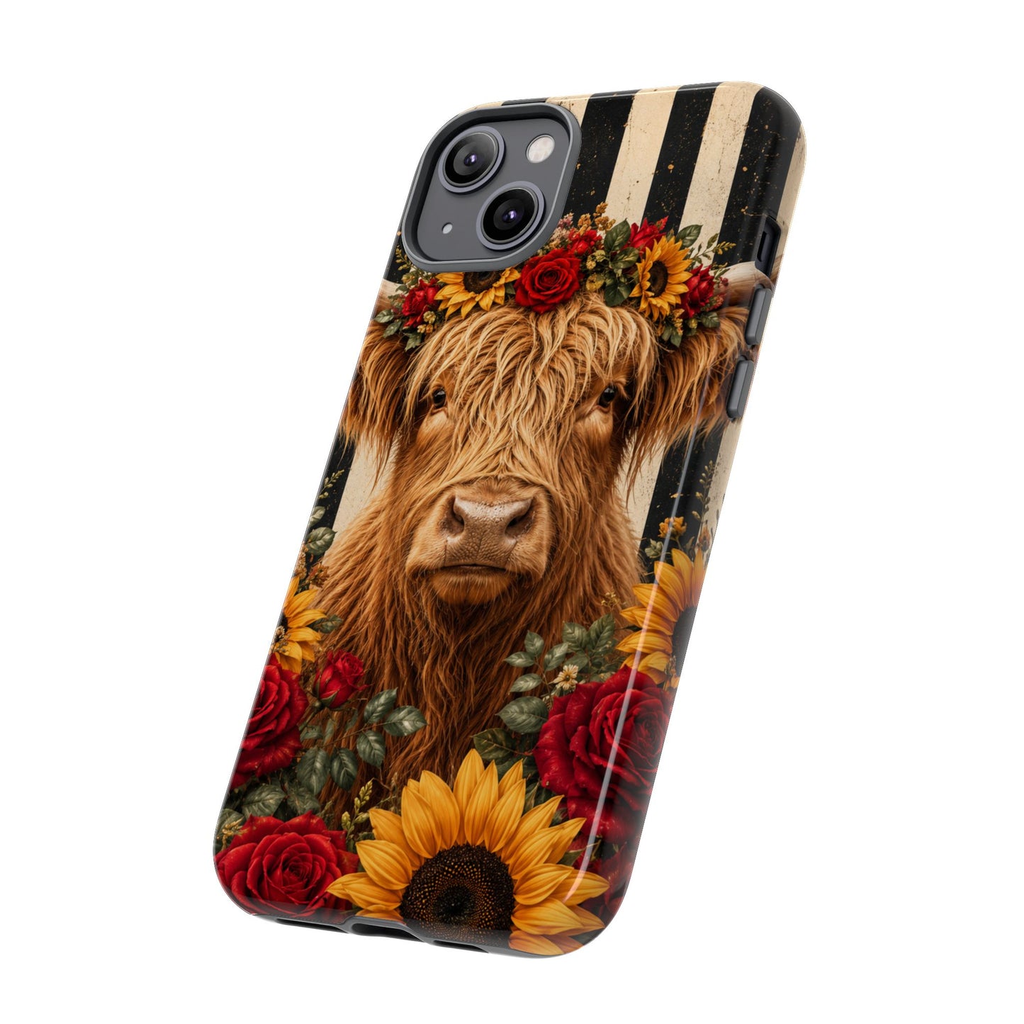 Sunflower Porch Co Highland Cow Floral Crown phone case | Tough Cases