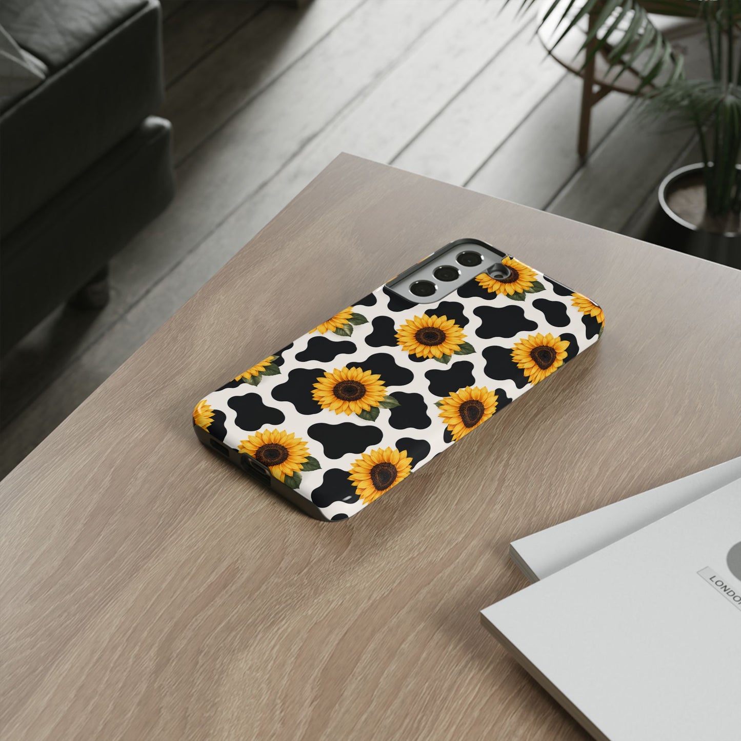 Sunflower Cow Print Tough Case | Phone Case, Floral Farm Animal Pattern