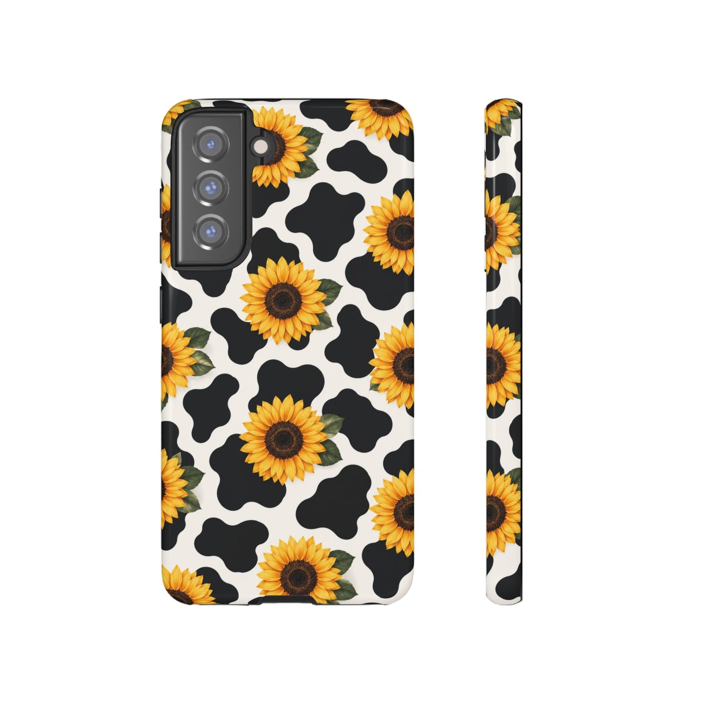 Sunflower Cow Print Tough Case | Phone Case, Floral Farm Animal Pattern