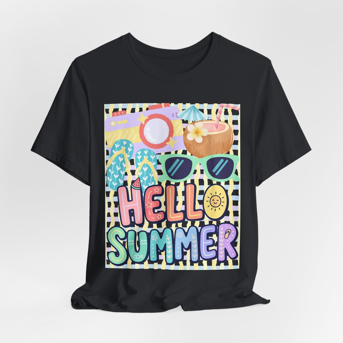 Sunflower Porch Co Hello Summer graphic tee | Summer sunglasses coconut flip flops shirt