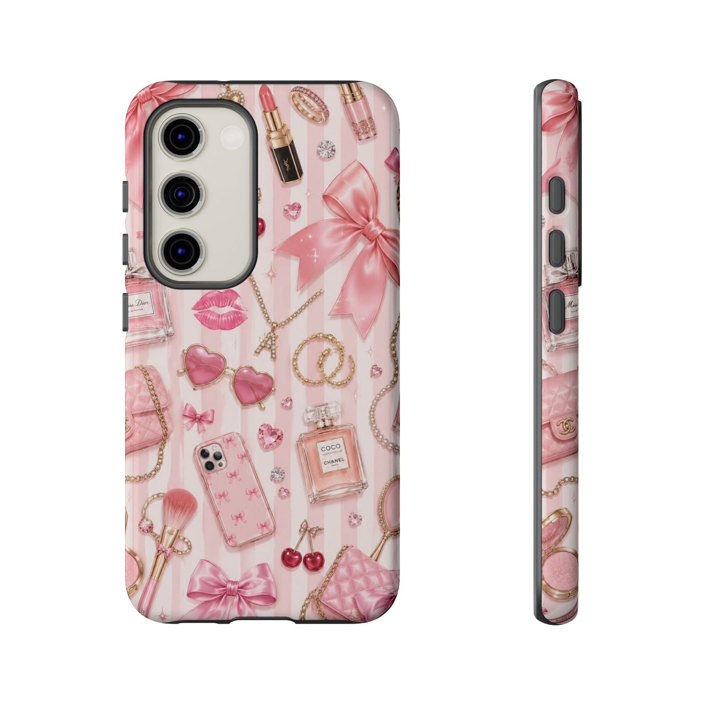 Pink Glam Pattern phone case | Makeup, bows, perfume, lipstick design