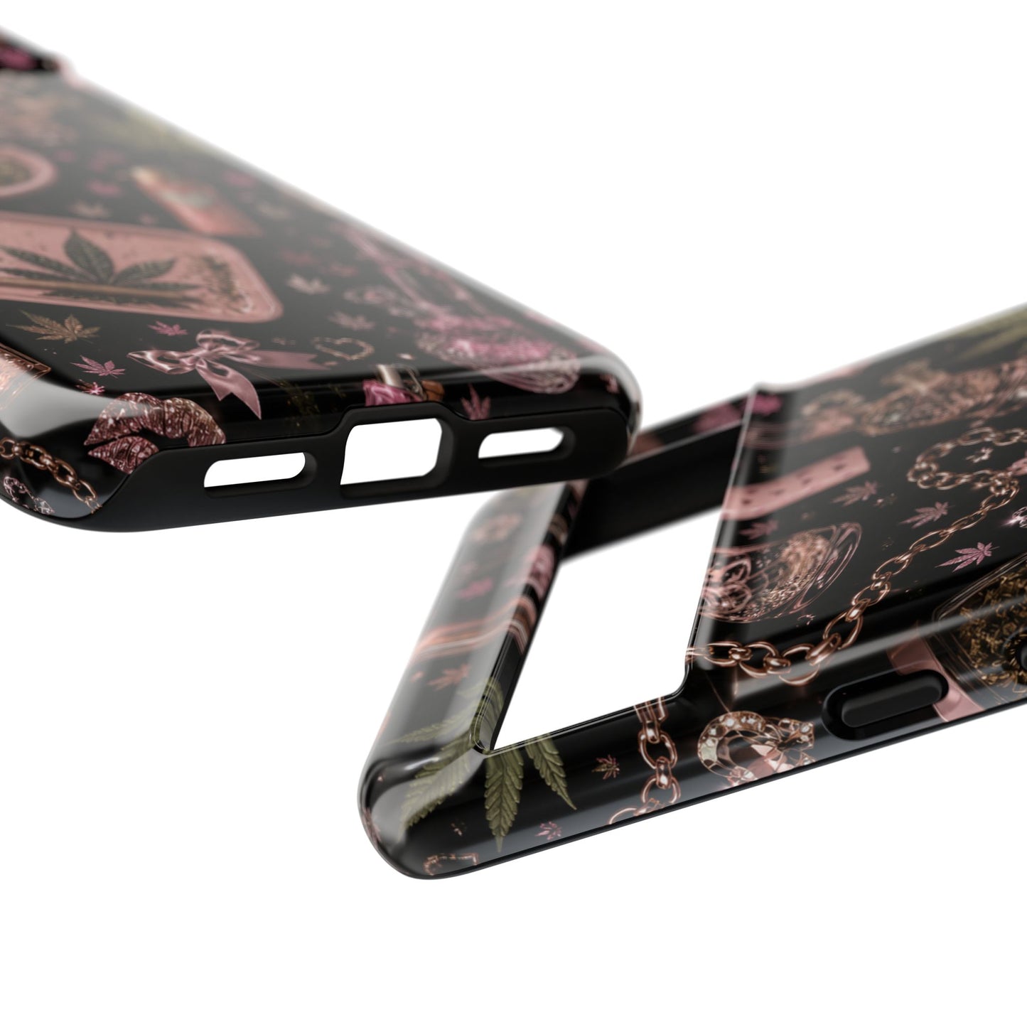 Sunflower Porch Co Pink Cannabis Pattern Tough Case | Weed Leaf Phone Case, Grinder & Lighter Design