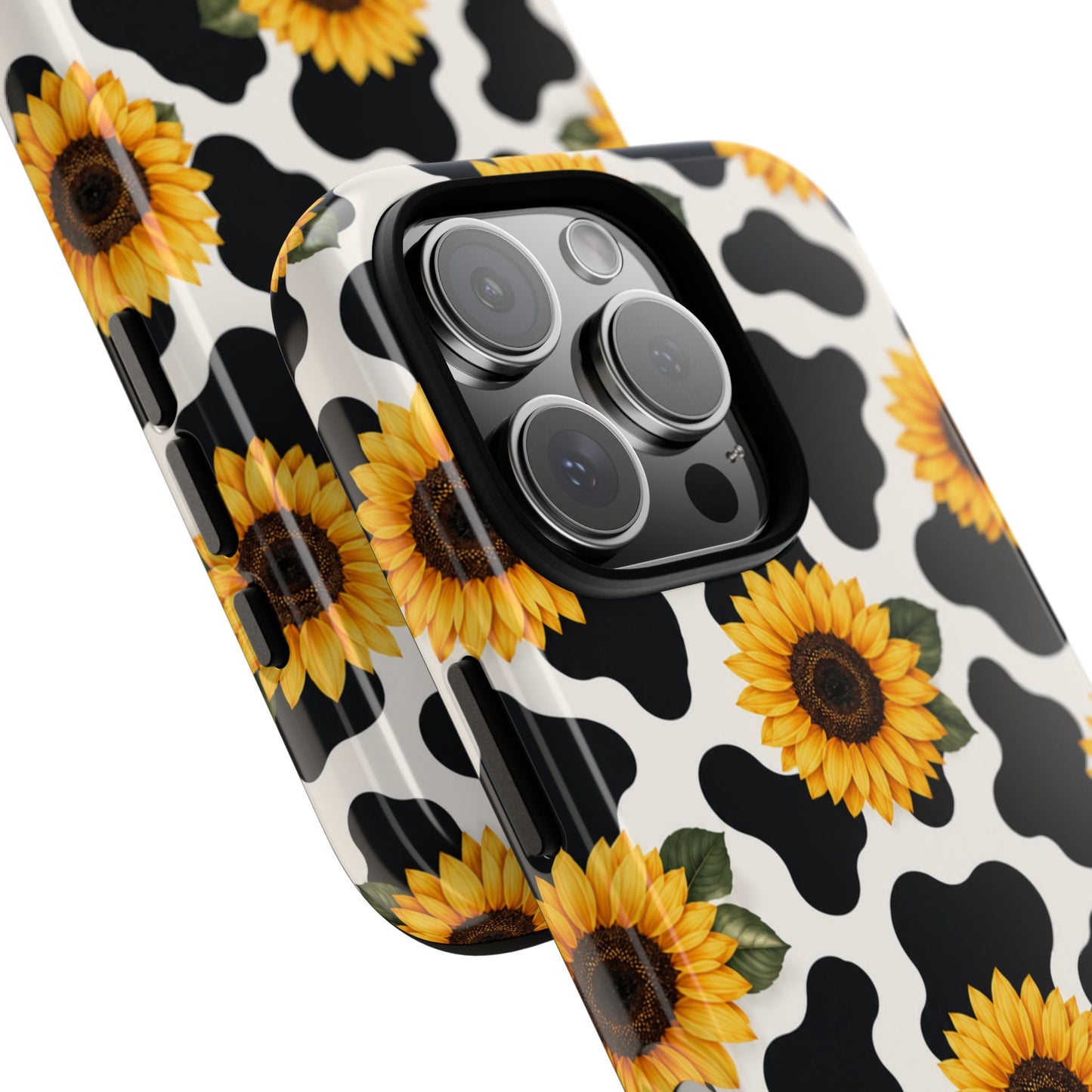 Sunflower Cow Print Tough Case | Phone Case, Floral Farm Animal Pattern