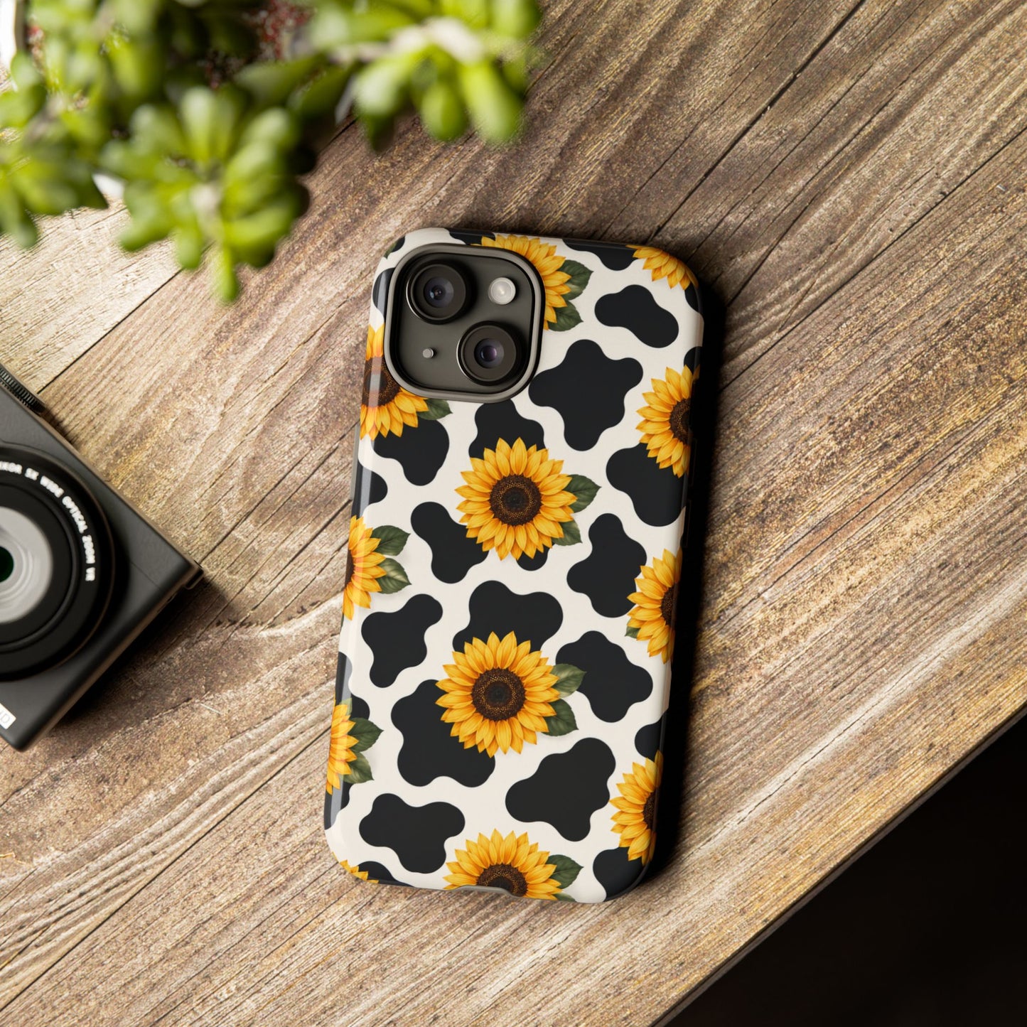Sunflower Cow Print Tough Case | Phone Case, Floral Farm Animal Pattern