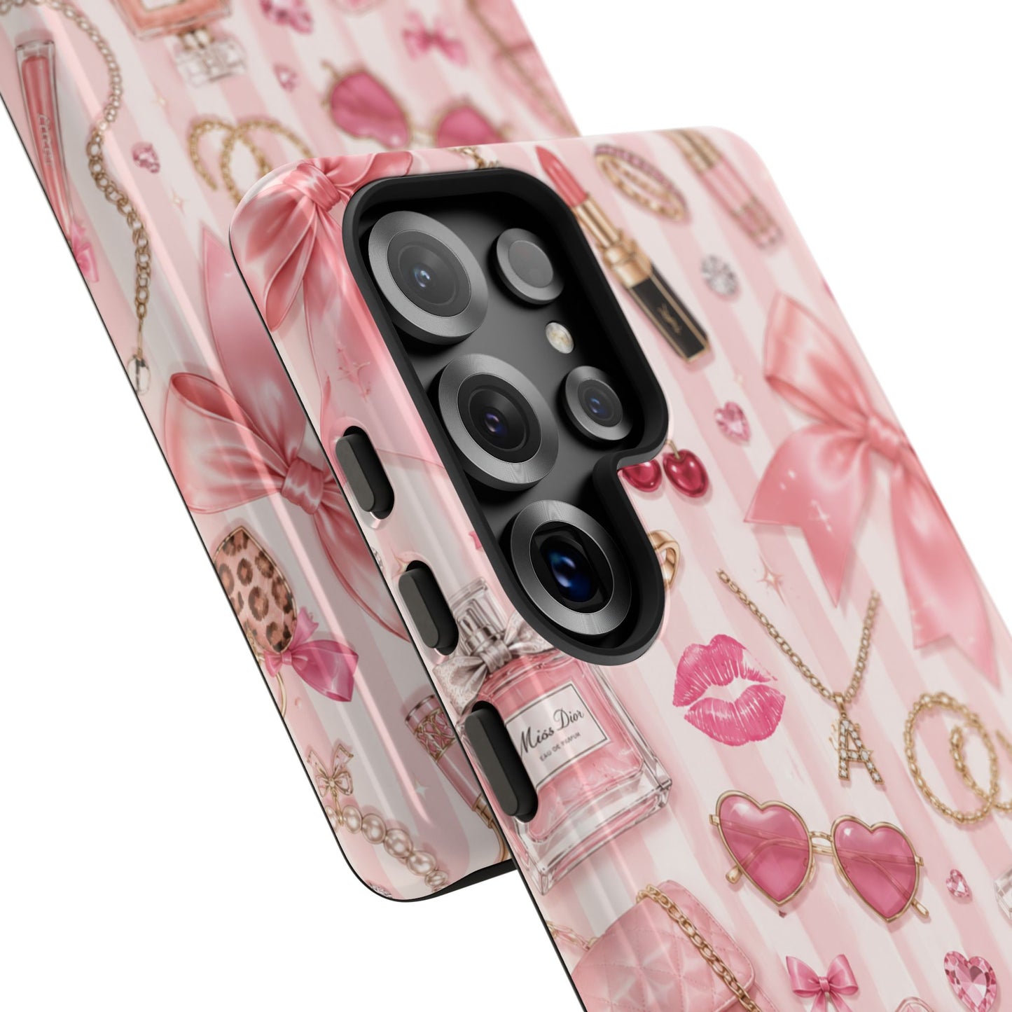 Pink Glam Pattern phone case | Makeup, bows, perfume, lipstick design