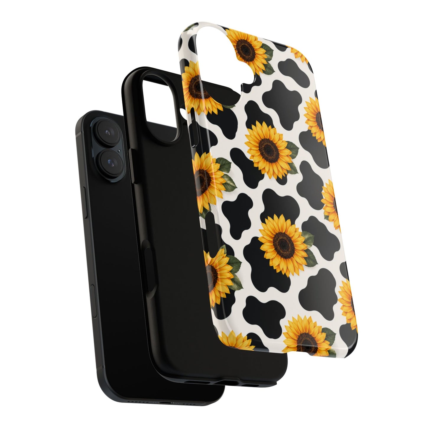 Sunflower Cow Print Tough Case | Phone Case, Floral Farm Animal Pattern