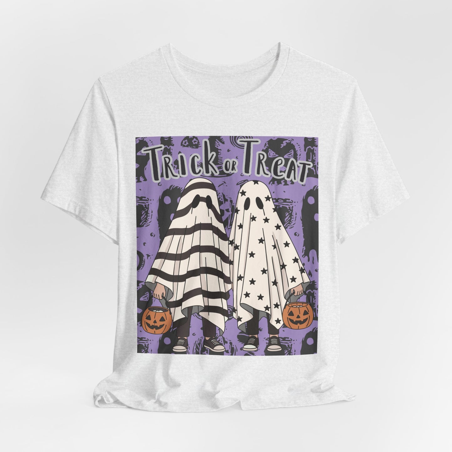 SunflowerPorchCo Trick or Treat Ghost Kids Halloween T-Shirt | Pumpkin Costume Tee