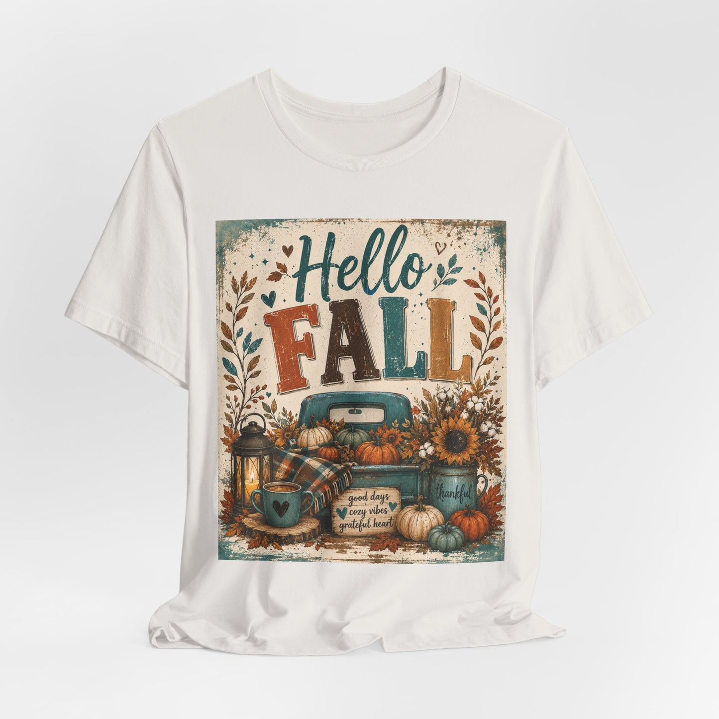 Sunflower Porch Co Hello Fall Truck Tee | Pumpkin, Sunflower, Rustic Autumn Design