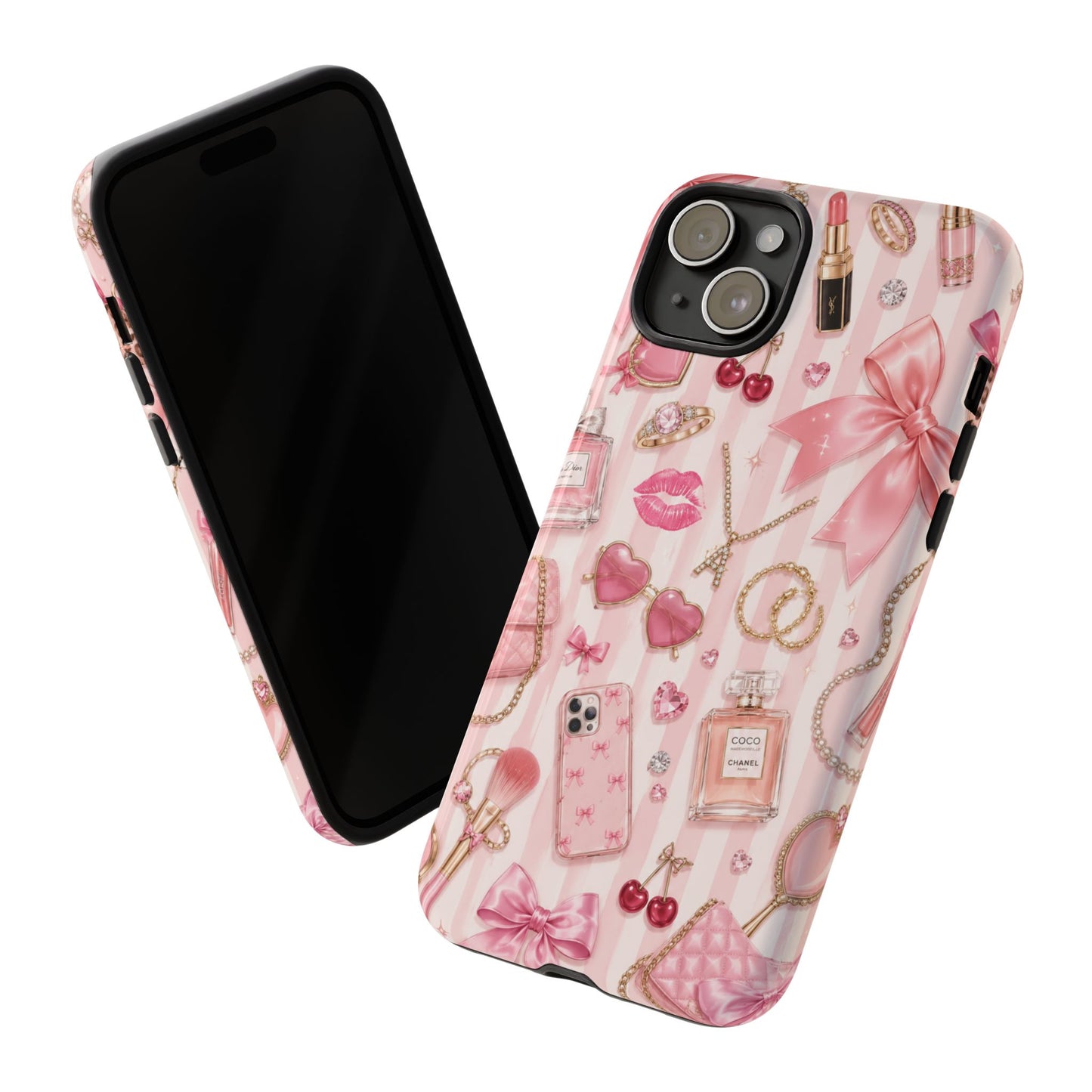 Pink Glam Pattern phone case | Makeup, bows, perfume, lipstick design