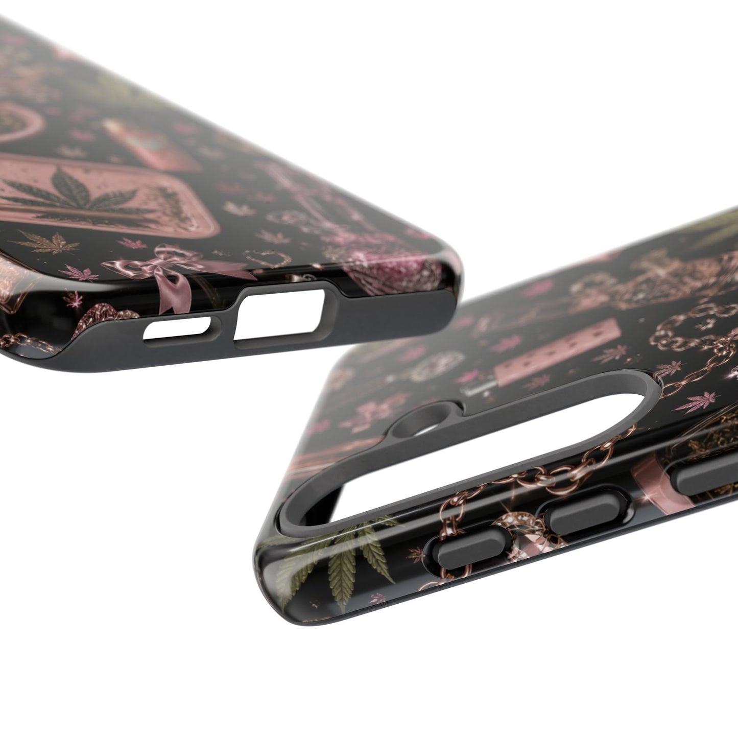 Sunflower Porch Co Pink Cannabis Pattern Tough Case | Weed Leaf Phone Case, Grinder & Lighter Design