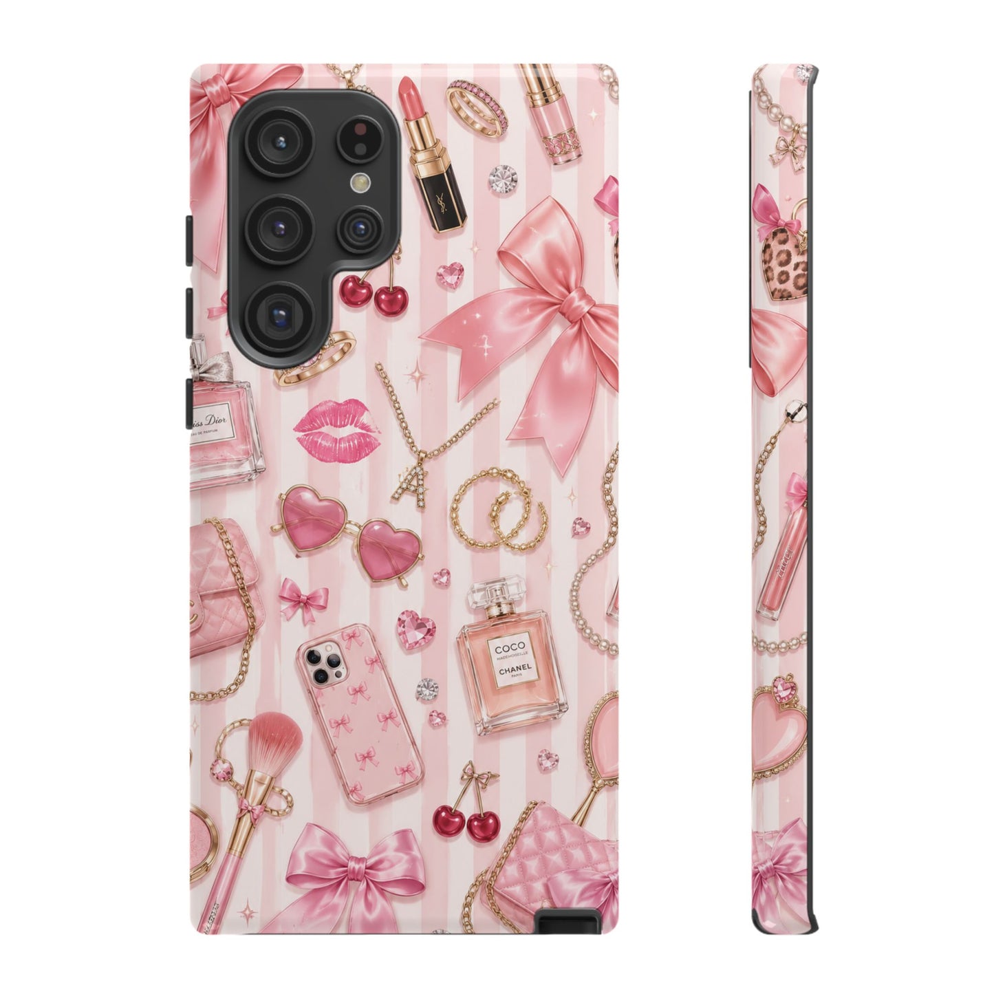 Pink Glam Pattern phone case | Makeup, bows, perfume, lipstick design