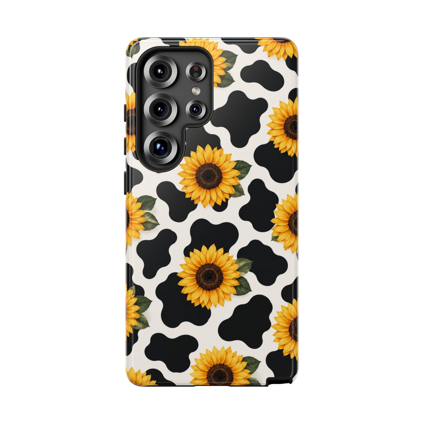 Sunflower Cow Print Tough Case | Phone Case, Floral Farm Animal Pattern
