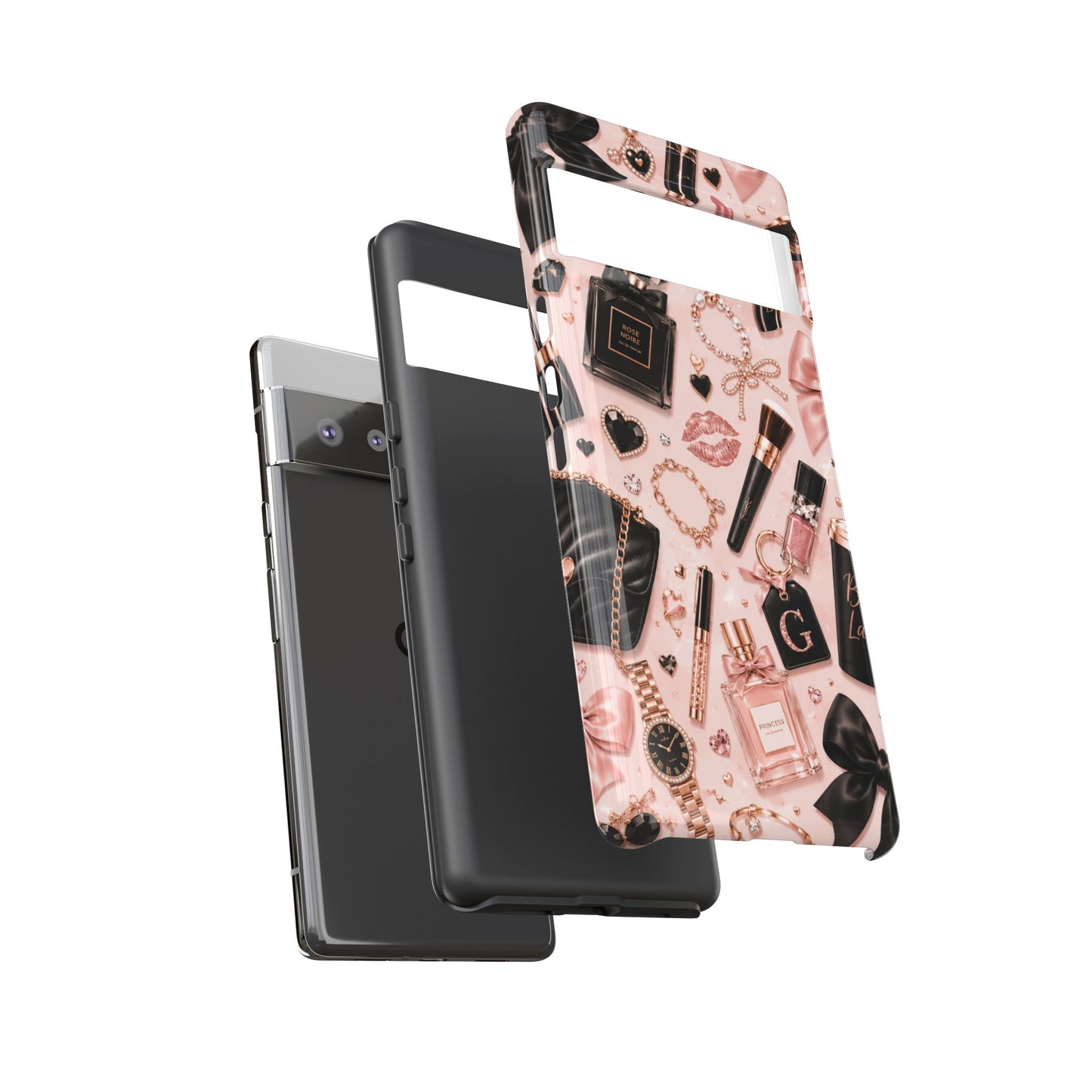 Sunflower Porch Co Glam Makeup Pattern Phone Case | Rose Gold Cosmetics, Perfume, Lipstick