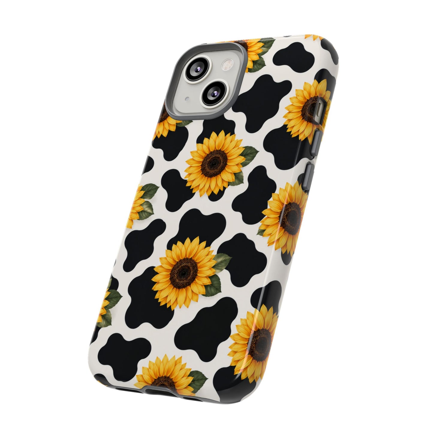 Sunflower Cow Print Tough Case | Phone Case, Floral Farm Animal Pattern
