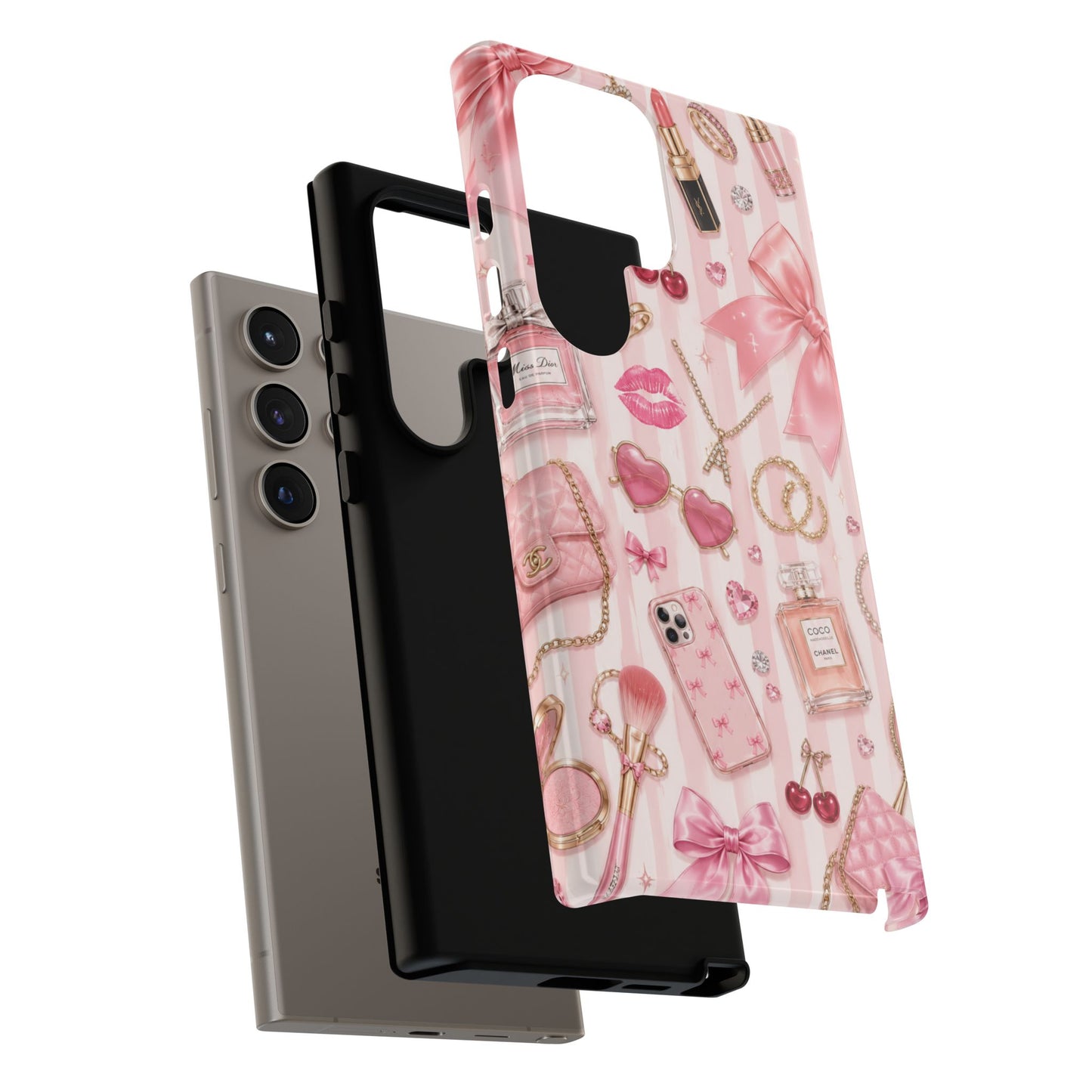 Pink Glam Pattern phone case | Makeup, bows, perfume, lipstick design