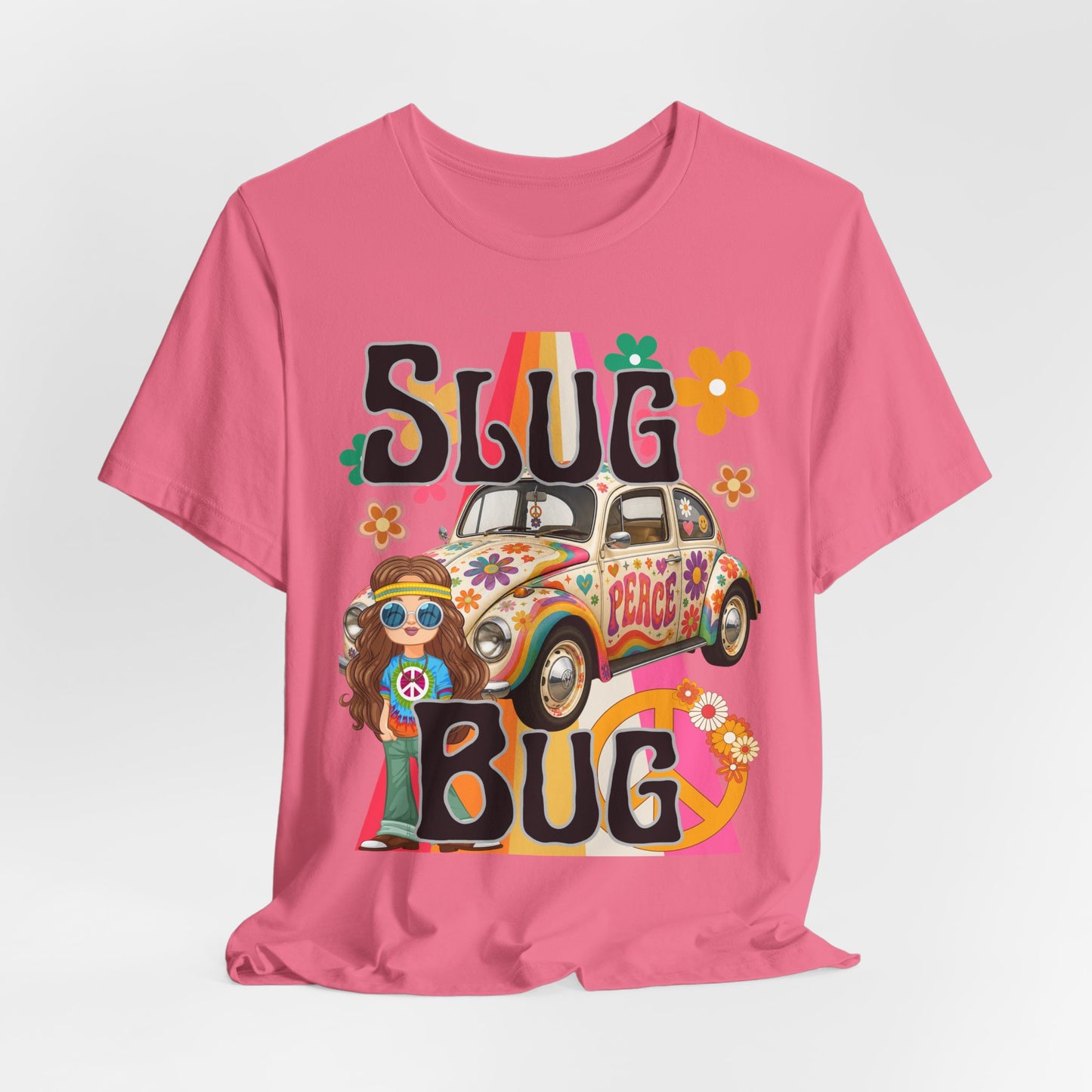SunflowerPorchCo Hippie Peace Beetle Slug Bug Tee | Retro VW Bug, Flower Power Design