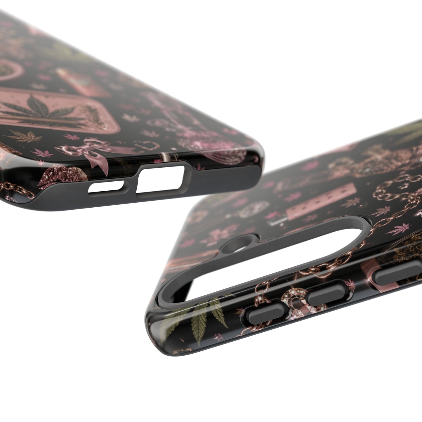 Sunflower Porch Co Pink Cannabis Pattern Tough Case | Weed Leaf Phone Case, Grinder & Lighter Design