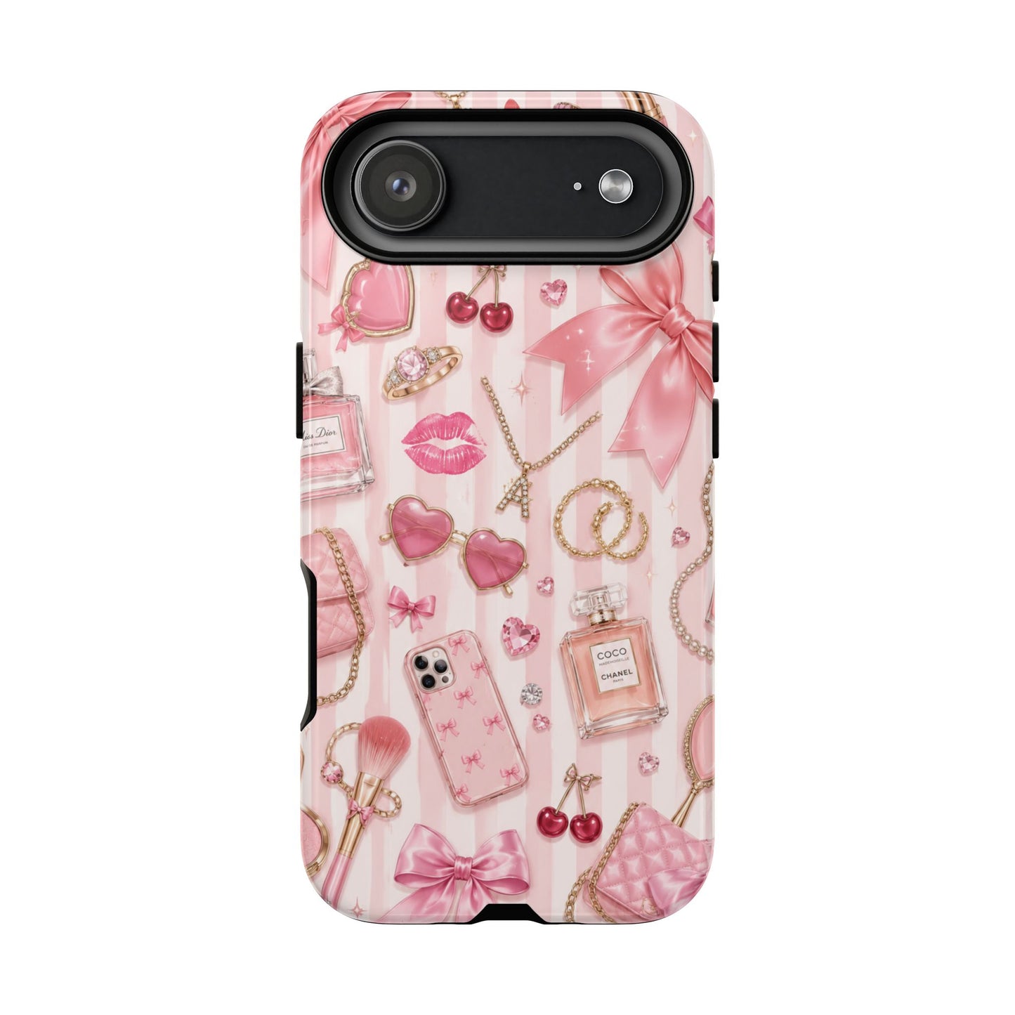 Pink Glam Pattern phone case | Makeup, bows, perfume, lipstick design