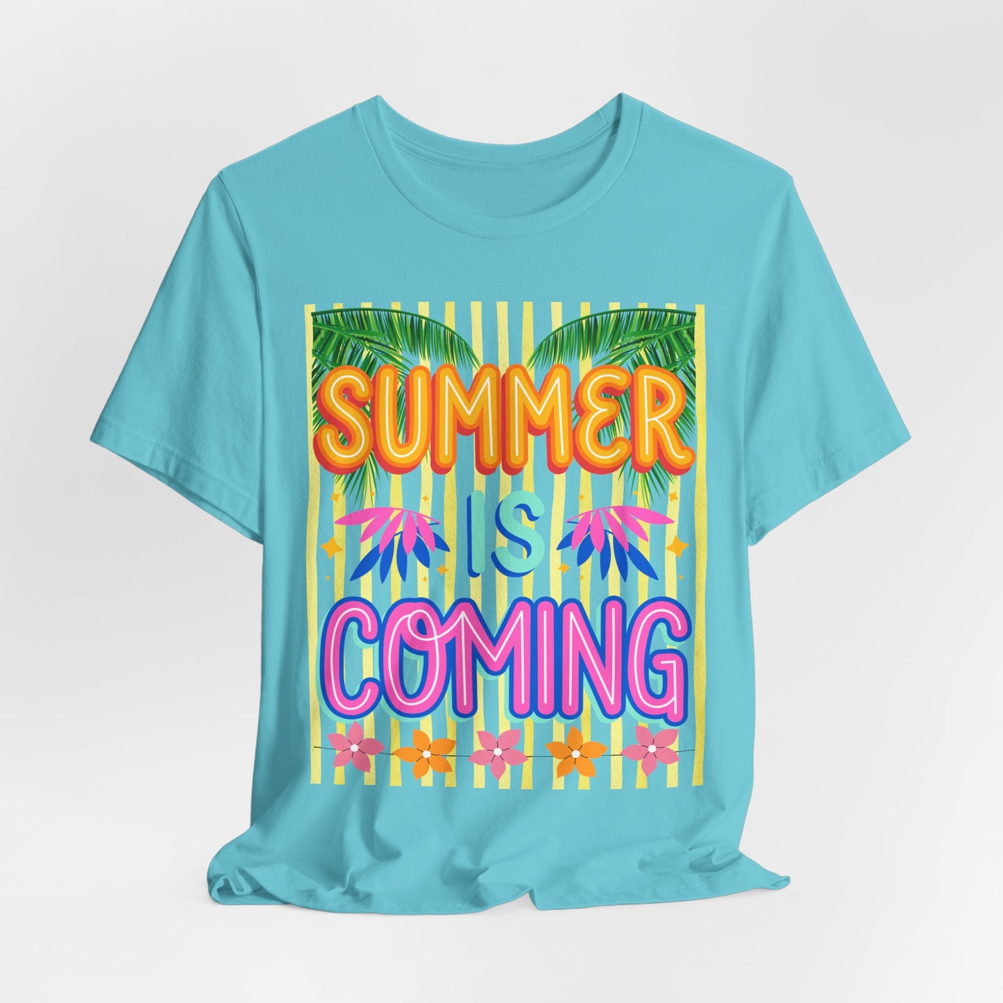SunflowerPorchCo Summer Is Coming T-Shirt | Tropical Palm Flowers Tee