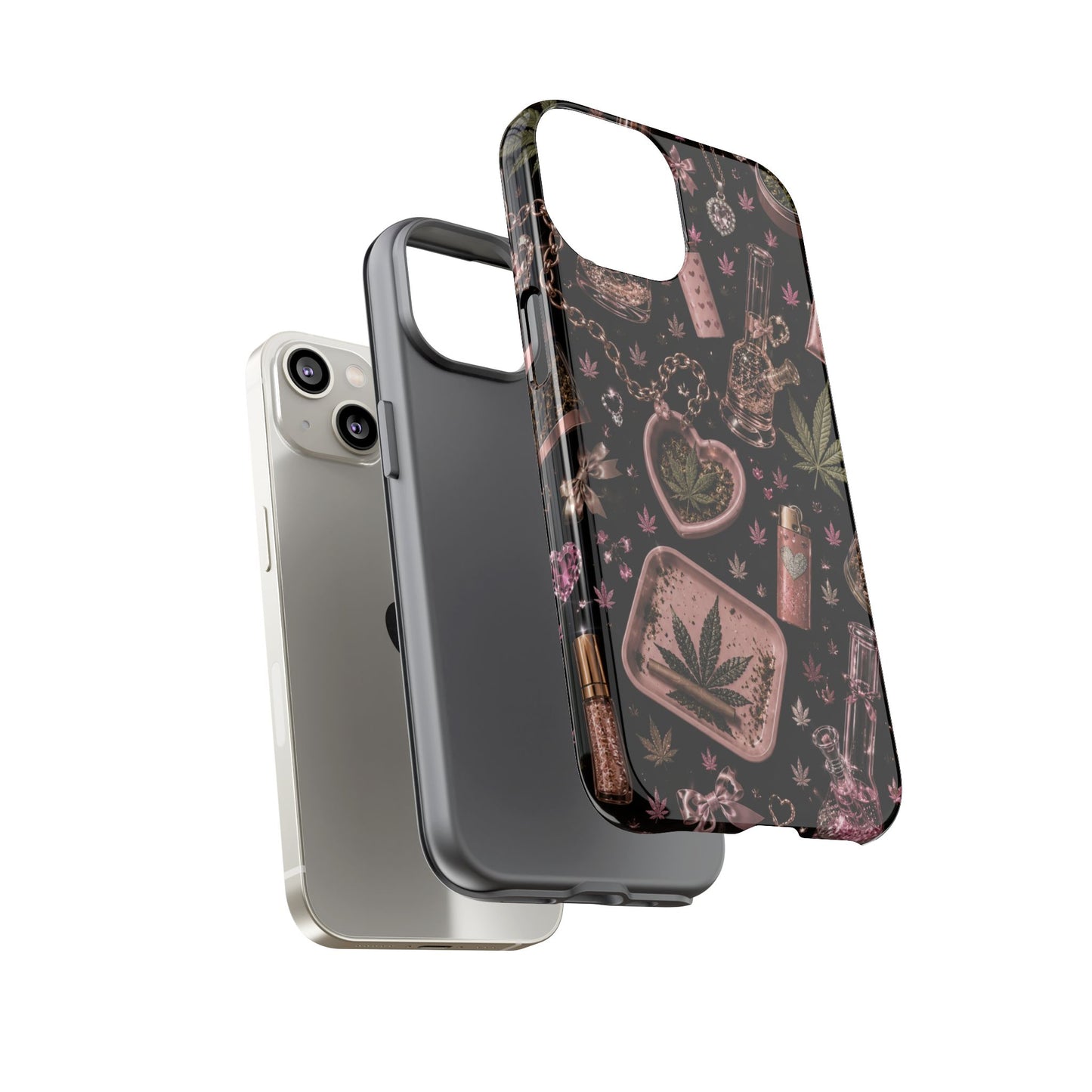 Sunflower Porch Co Pink Cannabis Pattern Tough Case | Weed Leaf Phone Case, Grinder & Lighter Design