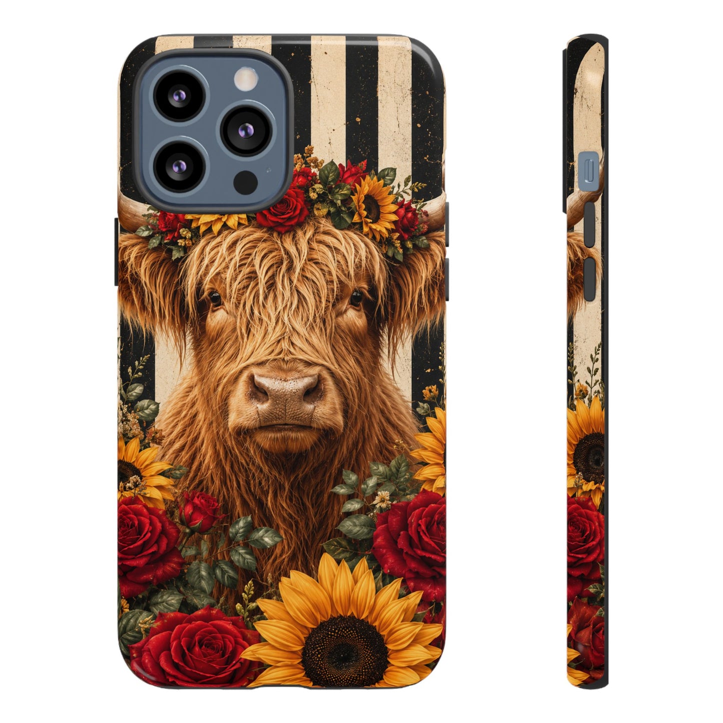 Sunflower Porch Co Highland Cow Floral Crown phone case | Tough Cases