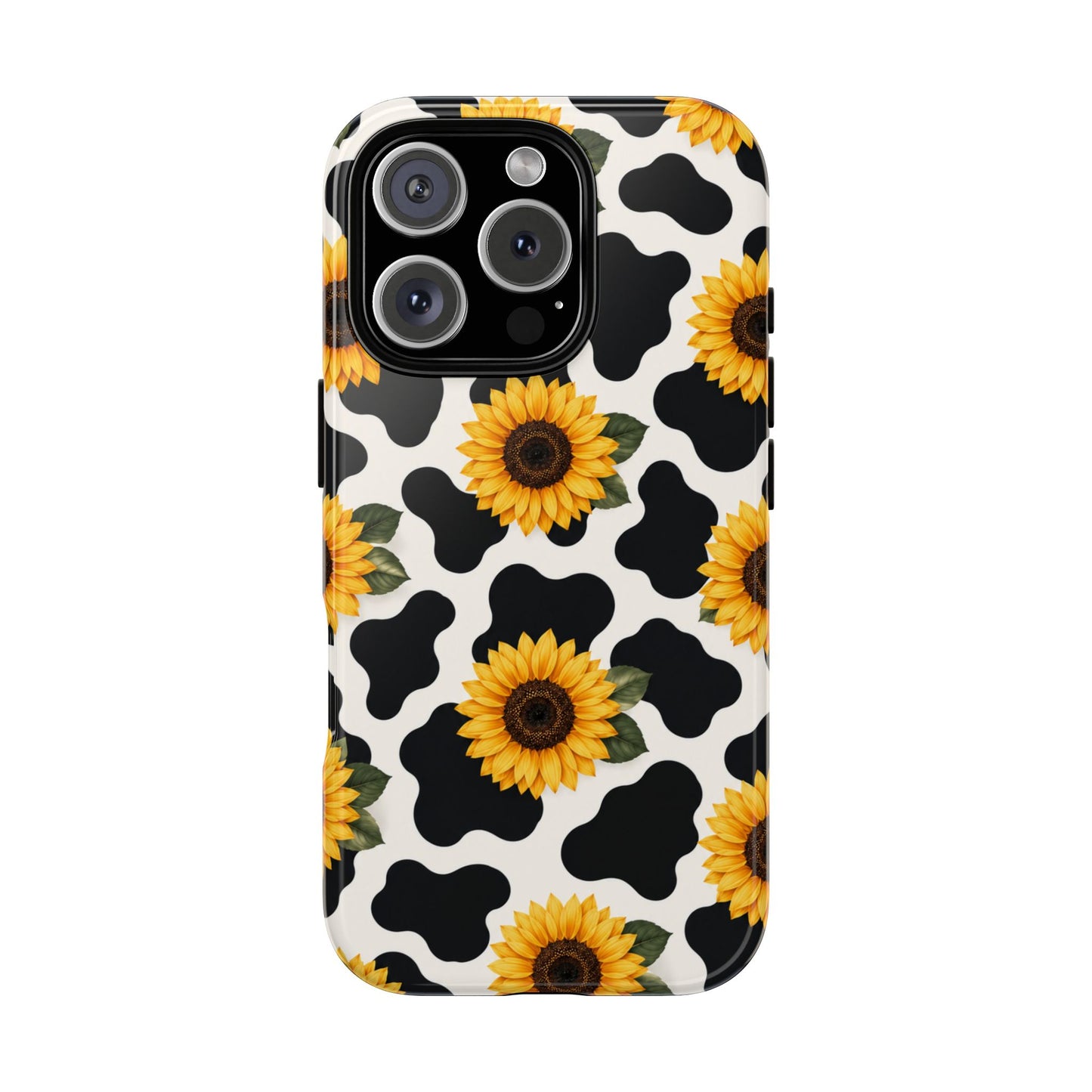 Sunflower Cow Print Tough Case | Phone Case, Floral Farm Animal Pattern