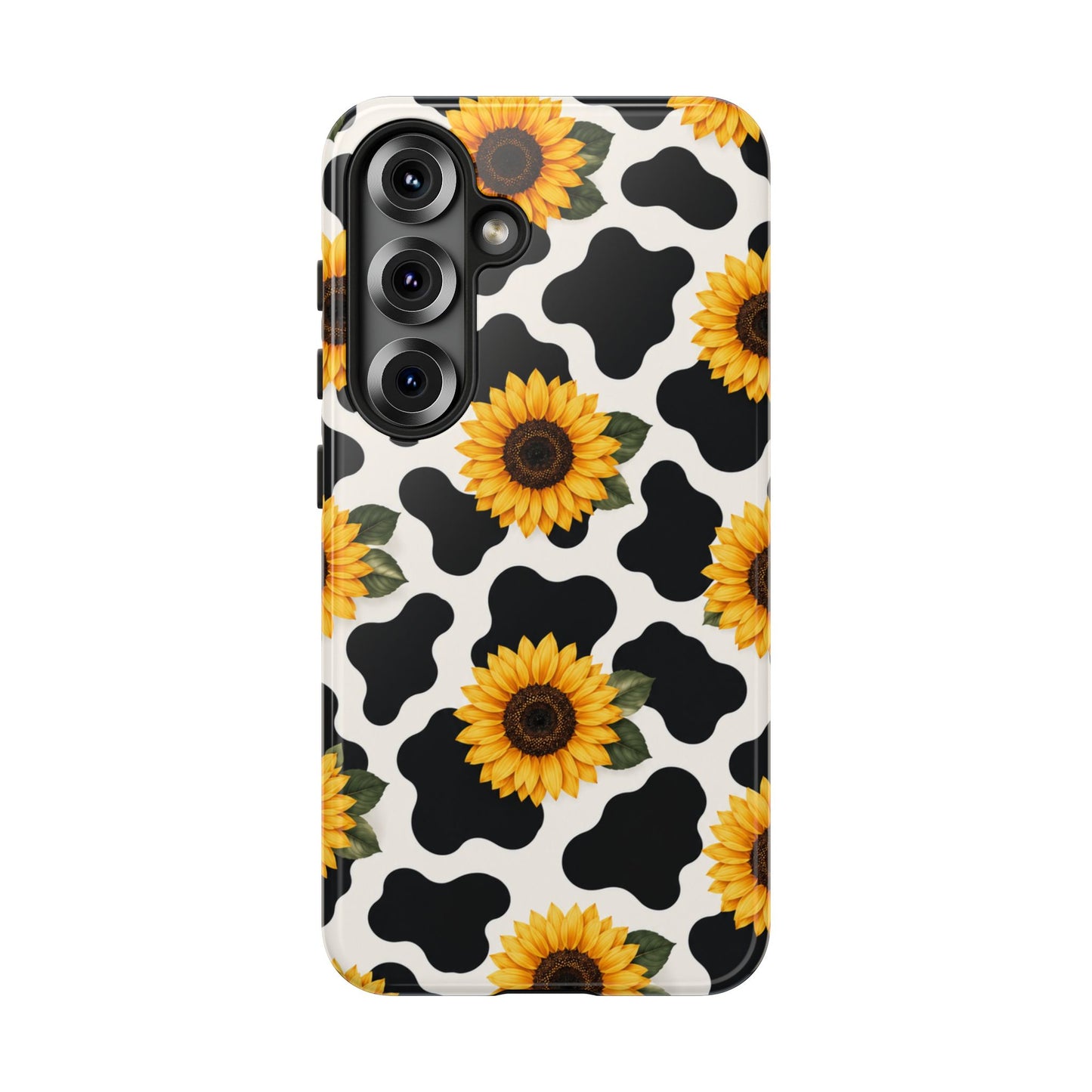Sunflower Cow Print Tough Case | Phone Case, Floral Farm Animal Pattern