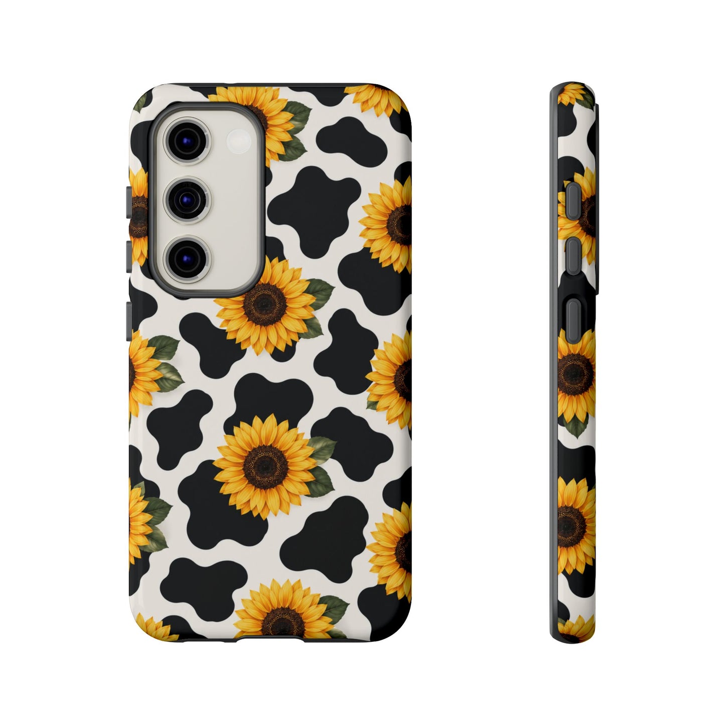 Sunflower Cow Print Tough Case | Phone Case, Floral Farm Animal Pattern