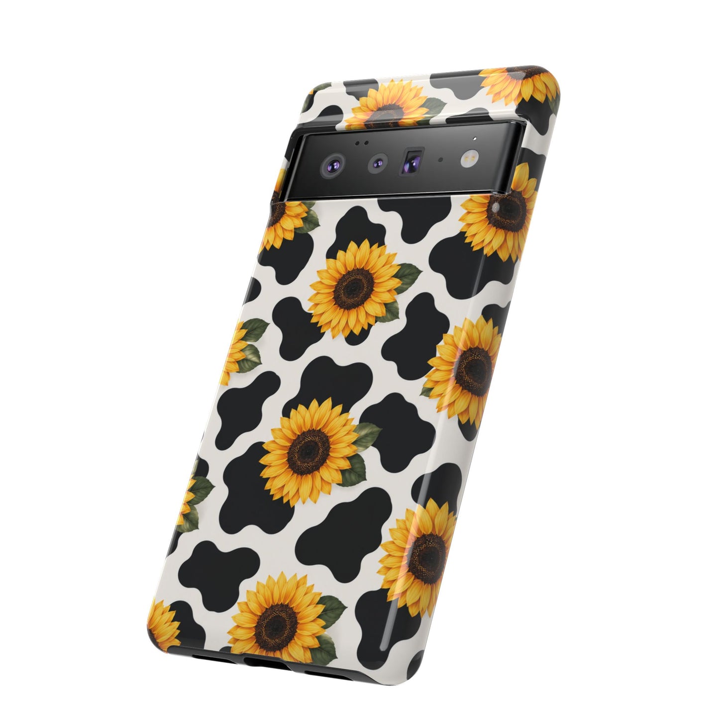 Sunflower Cow Print Tough Case | Phone Case, Floral Farm Animal Pattern