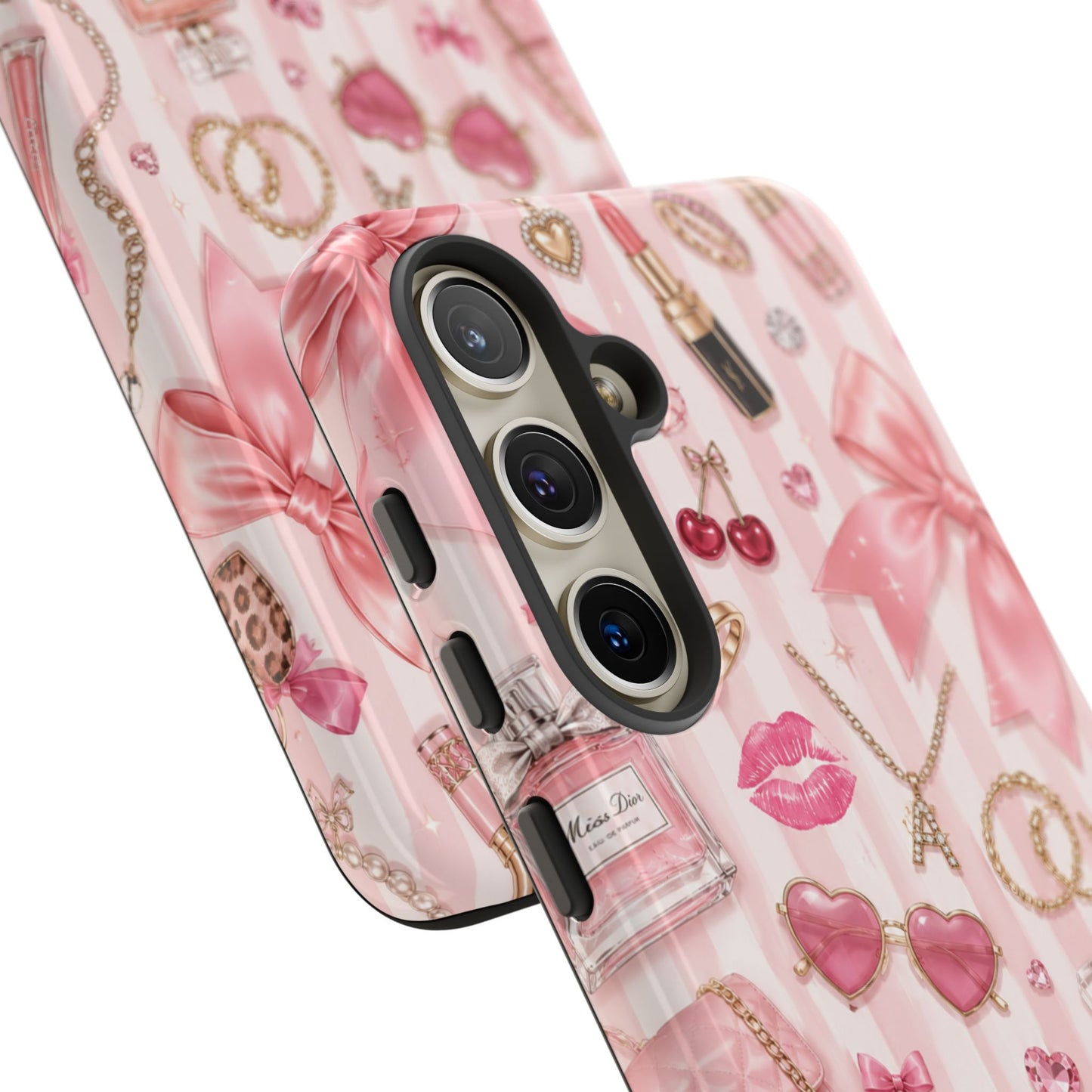 Pink Glam Pattern phone case | Makeup, bows, perfume, lipstick design