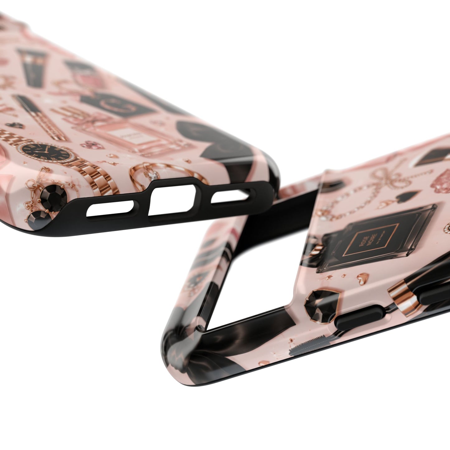 Sunflower Porch Co Glam Makeup Pattern Phone Case | Rose Gold Cosmetics, Perfume, Lipstick