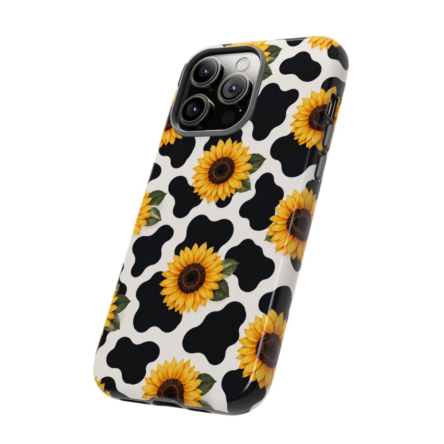Sunflower Cow Print Tough Case | Phone Case, Floral Farm Animal Pattern