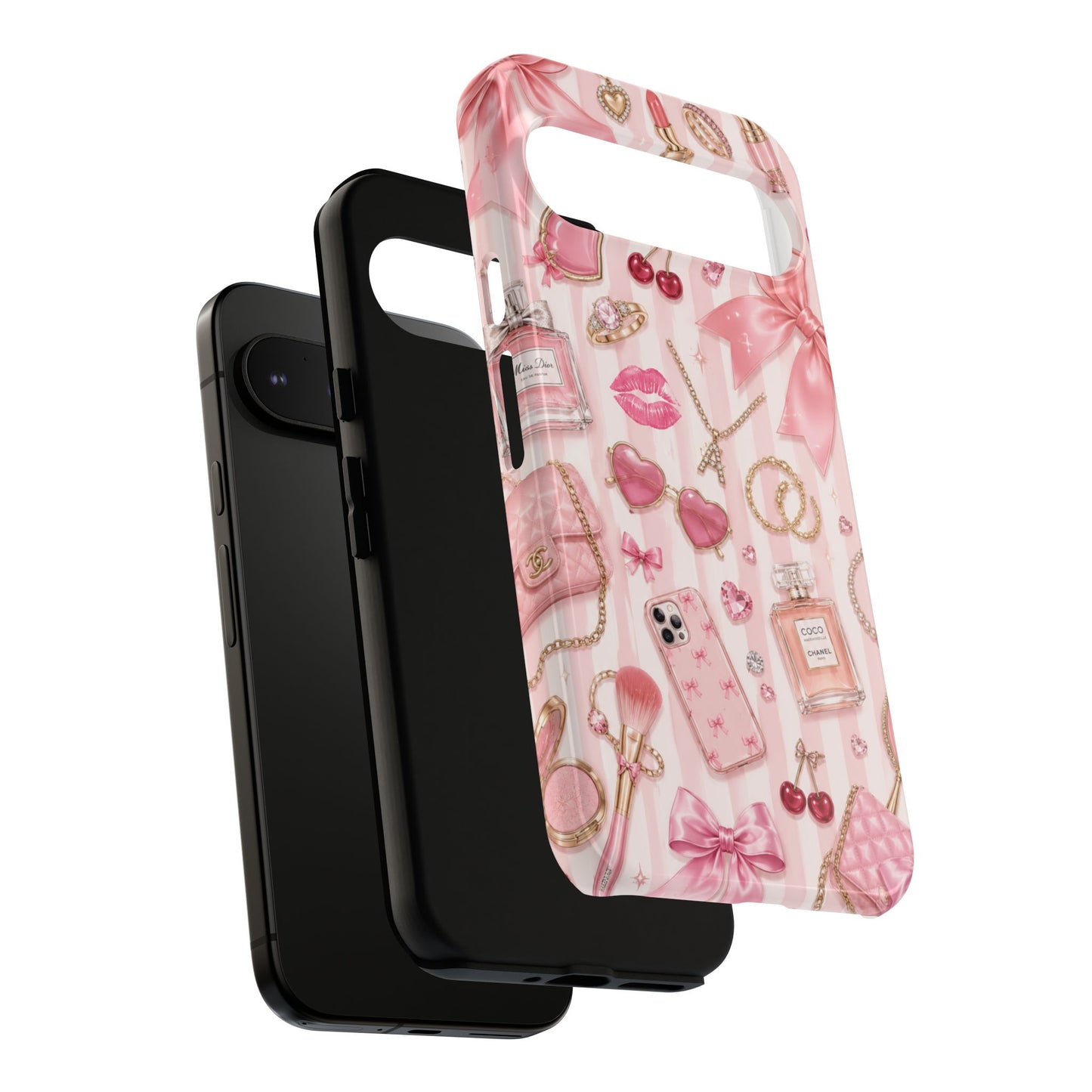 Pink Glam Pattern phone case | Makeup, bows, perfume, lipstick design