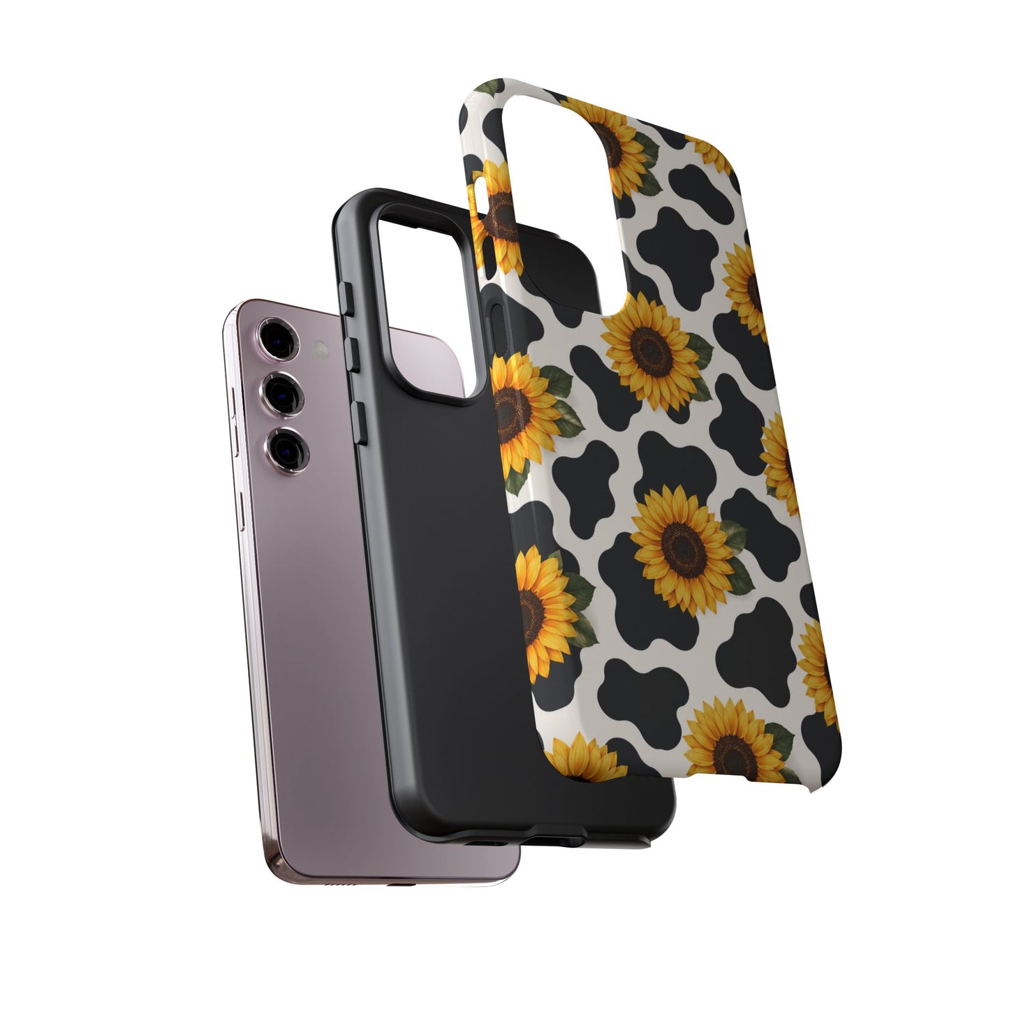 Sunflower Cow Print Tough Case | Phone Case, Floral Farm Animal Pattern